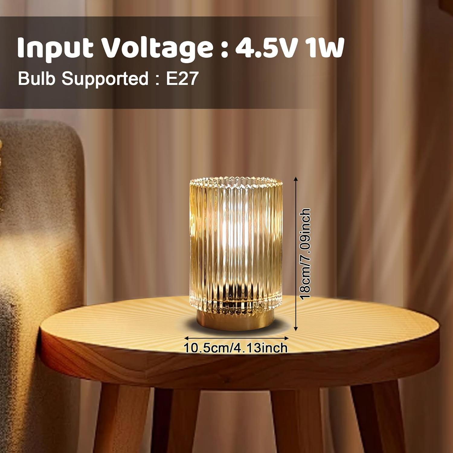 MEKOTRIN Table Lamp, Cordless Night Stand Lights with Glass Lampshade, Small Rechargeable Romantic Atmosphere Lamp with LED Bulb, Decorative Bedside Lamp for Living Room Bathroom (Amber) image number 1