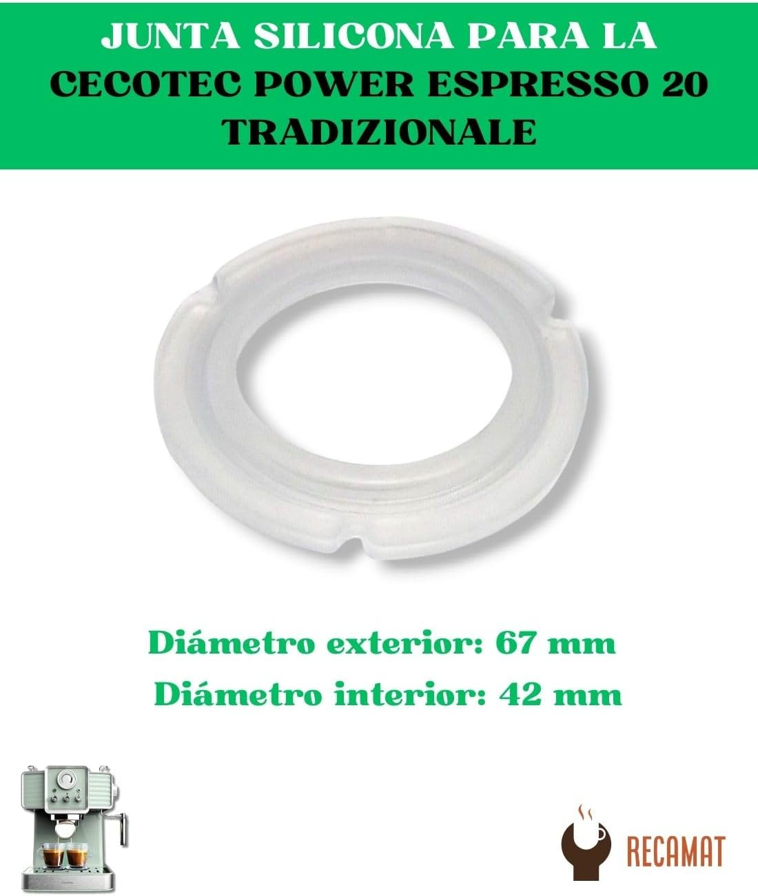 RECAMAT. Replacement Strainer Gasket for Cecotec Power Espresso 20 Tradizionale Durable Heat Resistant Replacement image number 2