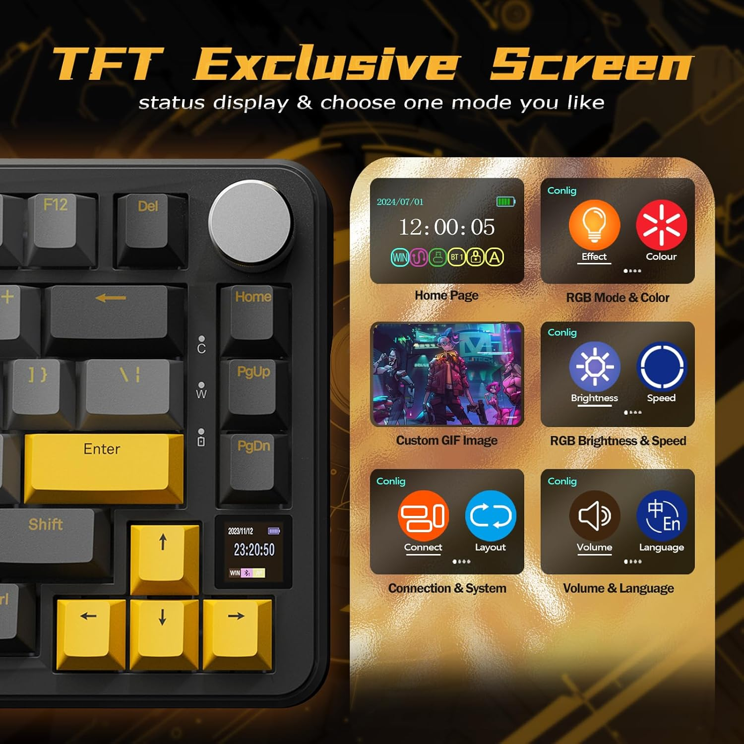 ATTACK SHARK X85Pro 75% Mechanical Keyboard with Screen & Knob Hot Swappable Wireless 2.4Ghz/Bluetooth/Wired RGB Gasket Mount QMK Custom Gaming Keyboard Linear Blueberry Switch for PC/MAC (Black) - Black image number 2