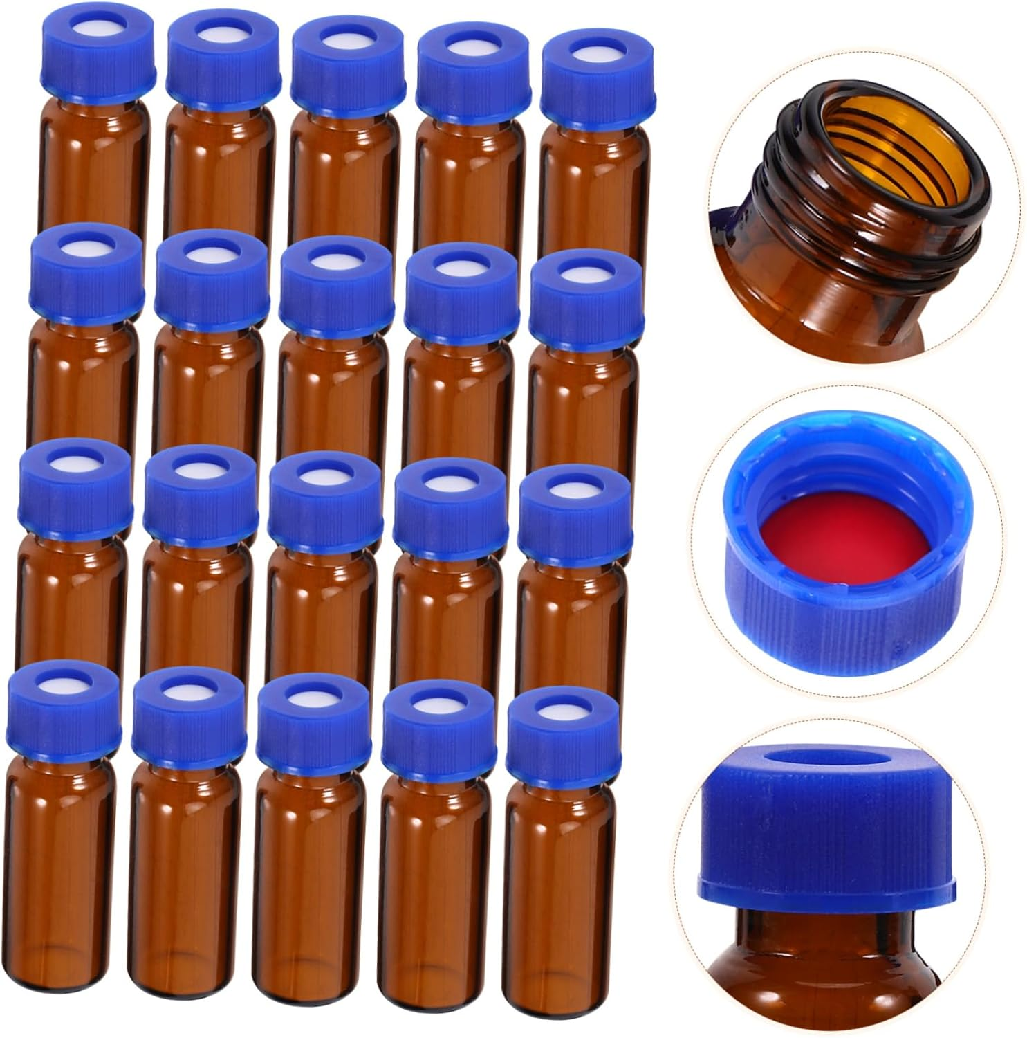 FUNOMOCYA 2Ml Amber Glass Vials Caps 100-Piece Set Brown Sampling Bottles for Laboratory Use Small Glass Jars for Essential Oils Travel-Friendly Storage image number 4