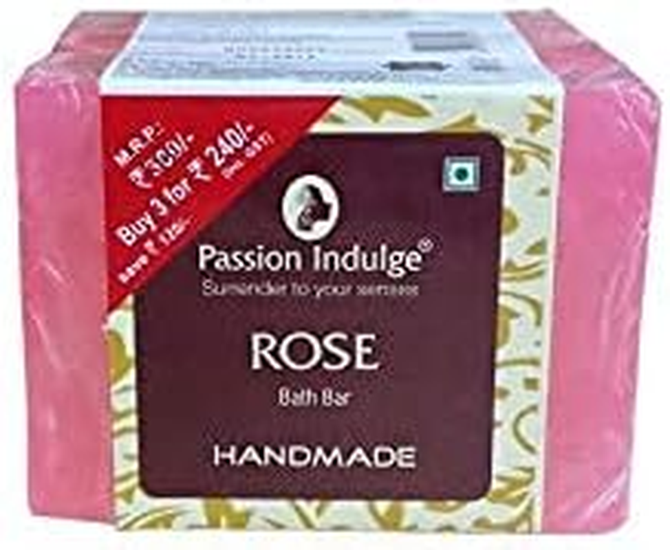 Natural Rose Handmade Bath Bar Soap | Pack of 3 | Kids Friendly | All Skin Types | Glycerine | Aloe Vera | Paraben & Sulphate Free | Vegan | Peta Certified | Indian Rose image number 2