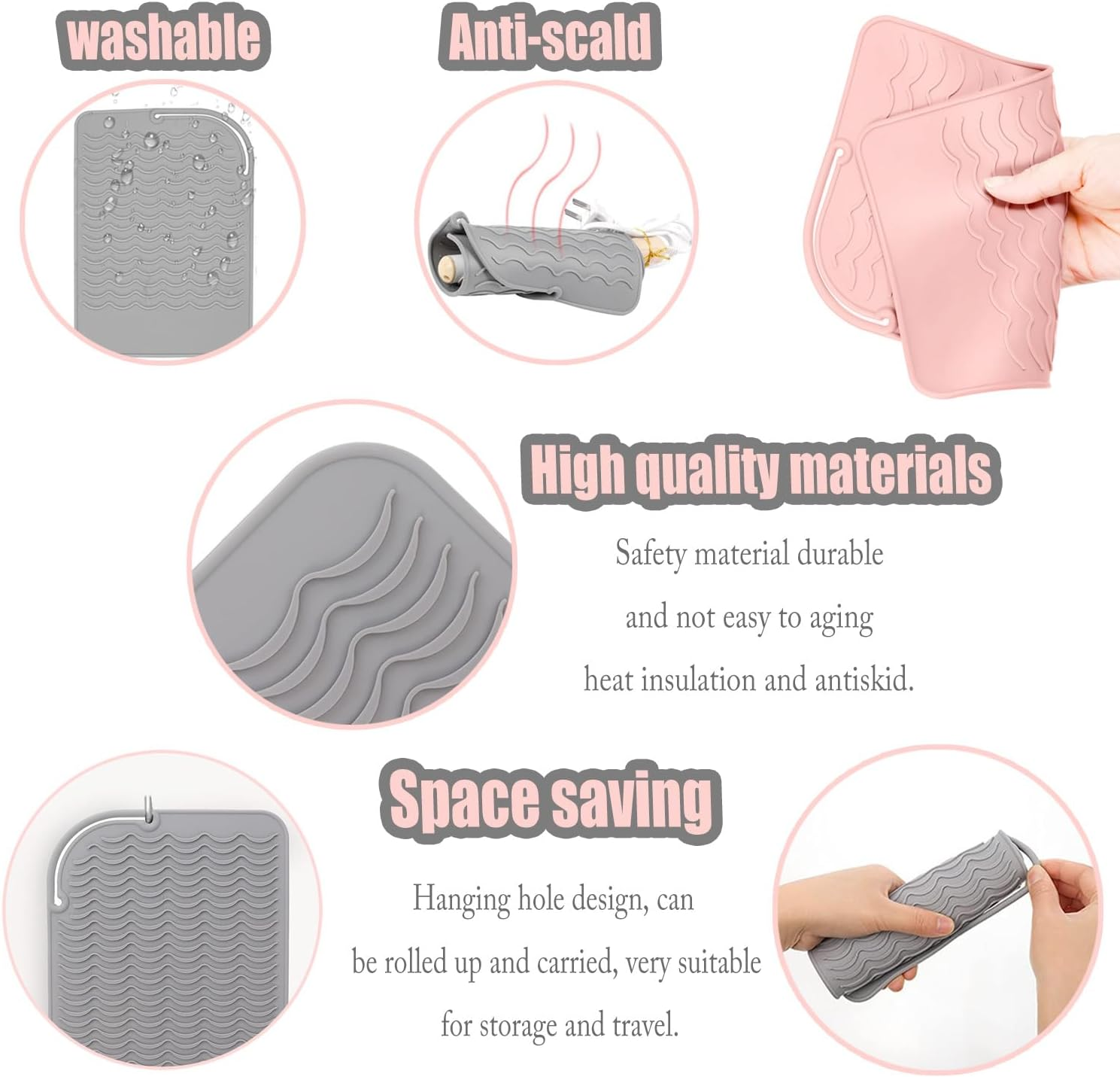JOOTUEPO 2 X Travel Mat for Straighteners, Straighteners and Hair Styling Tools, Mat Cover for Curling Irons, Hair Straighteners, Straighteners and Other Hot Hair Tools (Pink, Grey) image number 5