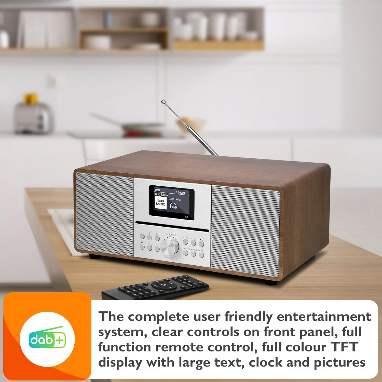 Mangokit MS4 CD Player DAB Radio Hifi System I Bluetooth I Powerful Stereo System I Digital Radio Dab+Iacoustic Wood Cabinet I CD Player with Speakers 100W I 40 Presets,Headphone Jack I Walnut Finish image number 5
