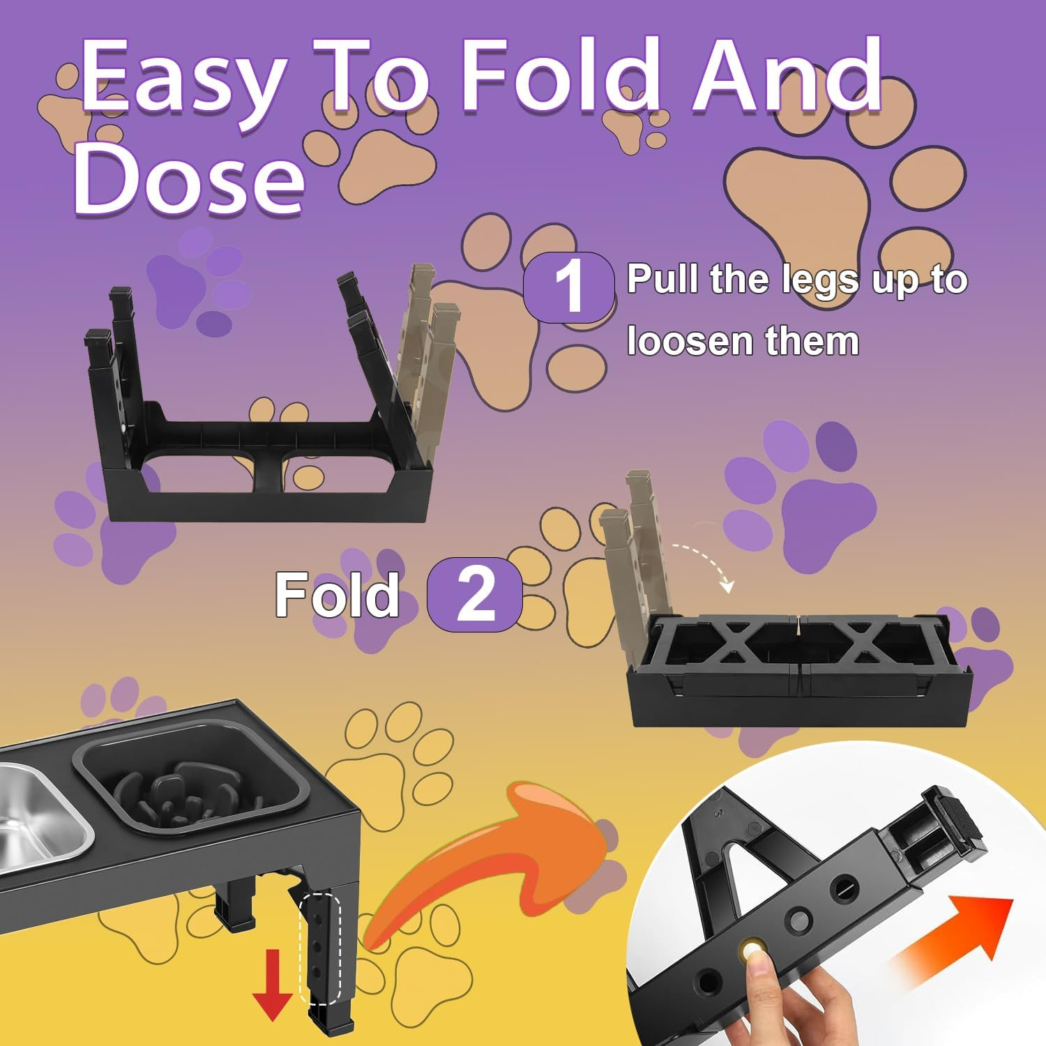 NOAEOU Adjustable Height Elevated Dog Feeding Station, 3-In-1 Set with 2 Stainless Steel Bowls & Slow Feeder Bowl - Ideal for Medium to Large Dogs | Promotes Healthy Posture & Joint Relief image number 2