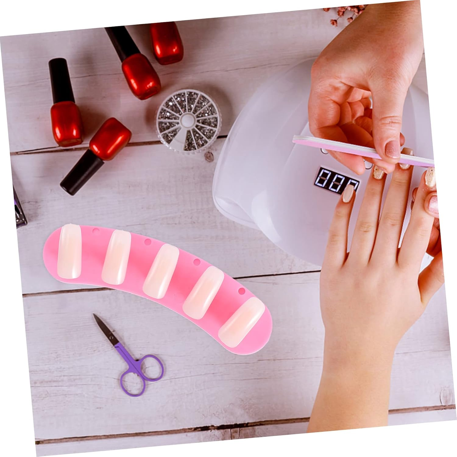 Baluue 9Pcs Nail Art Practice Stands Display Holder with Fake Nail Tips for Manicure Training at Home Salon Stable Base For