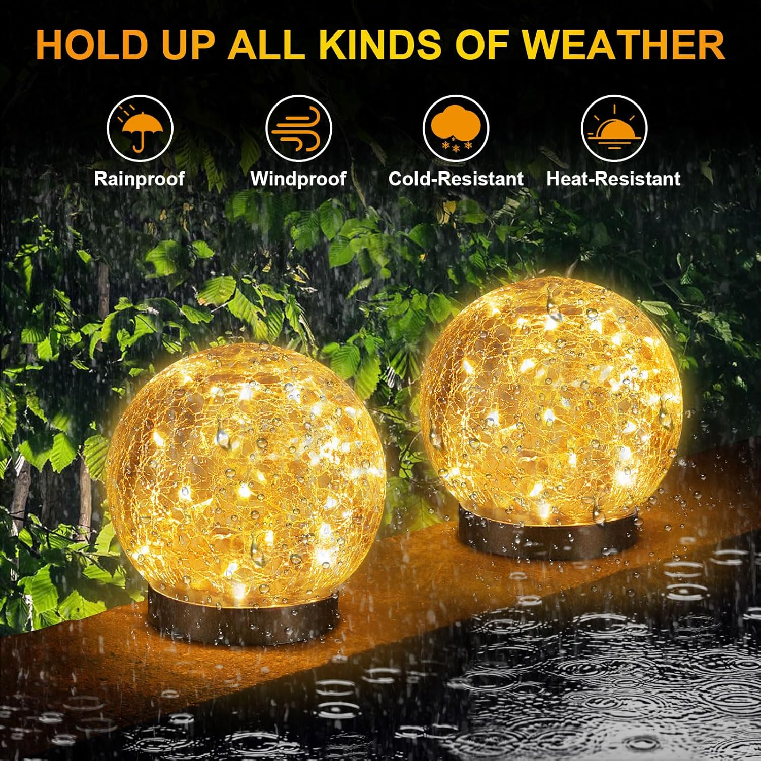 YWYWLED Solar Garden Lights - Two Lighting Modes 4.7&rsquo;&rsquo; Cracked Glass Solar Lights, 30 Leds Solar Lights for outside Garden Patio, Porch, Lawn, Yard Decorative (Warm White, 2 Globes) image number 6