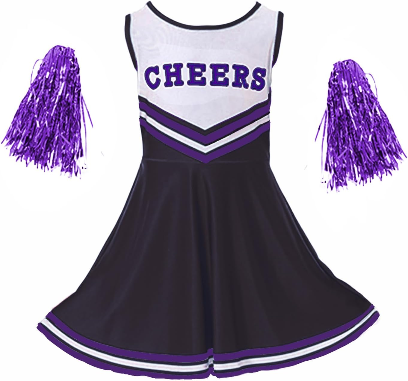Girls Cheerleader Costumes Musical Uniform Cheerleading Outfits Fancy Dress Pom Poms image number 4
