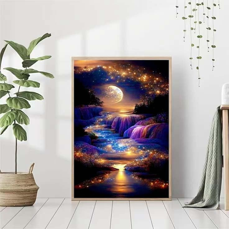 Diamond Painting Kits for Adults, Moon Full Drill round Diamond Art Diamond Dots Suitable Home Wall Decor Gem Art 12X16Inch image number 4
