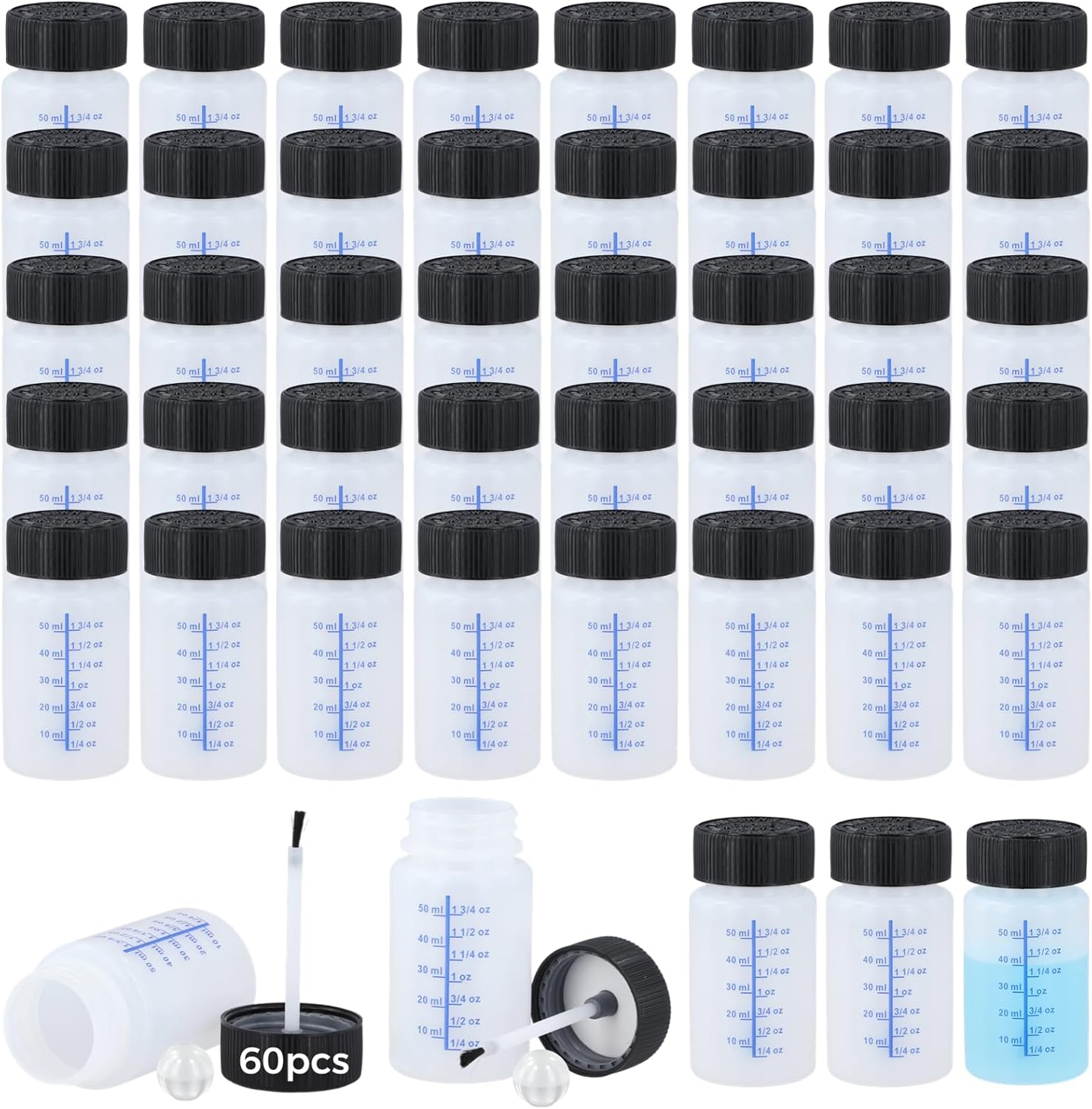 60 Pcs 2 Oz Touch up Paint Container - Empty Paint Touch up Bottles with Brush, Safe Lids, and Mixing Balls for Fixing Car Scratches image number 3
