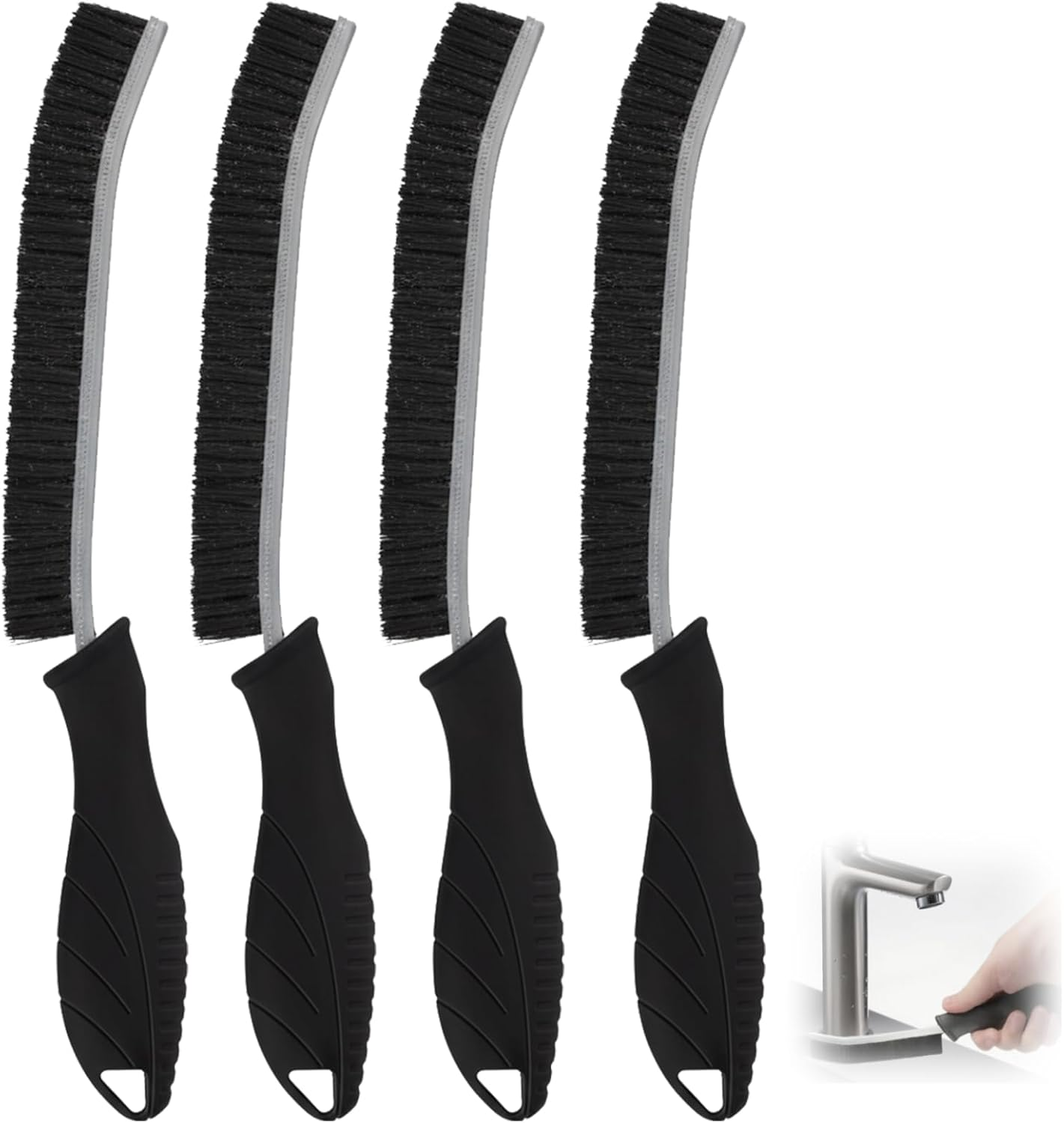 4-Pack Hard Bristle Crevice Brushes &ndash; Multi-Surface Gap Cleaning Tool Set (Black) image number 2