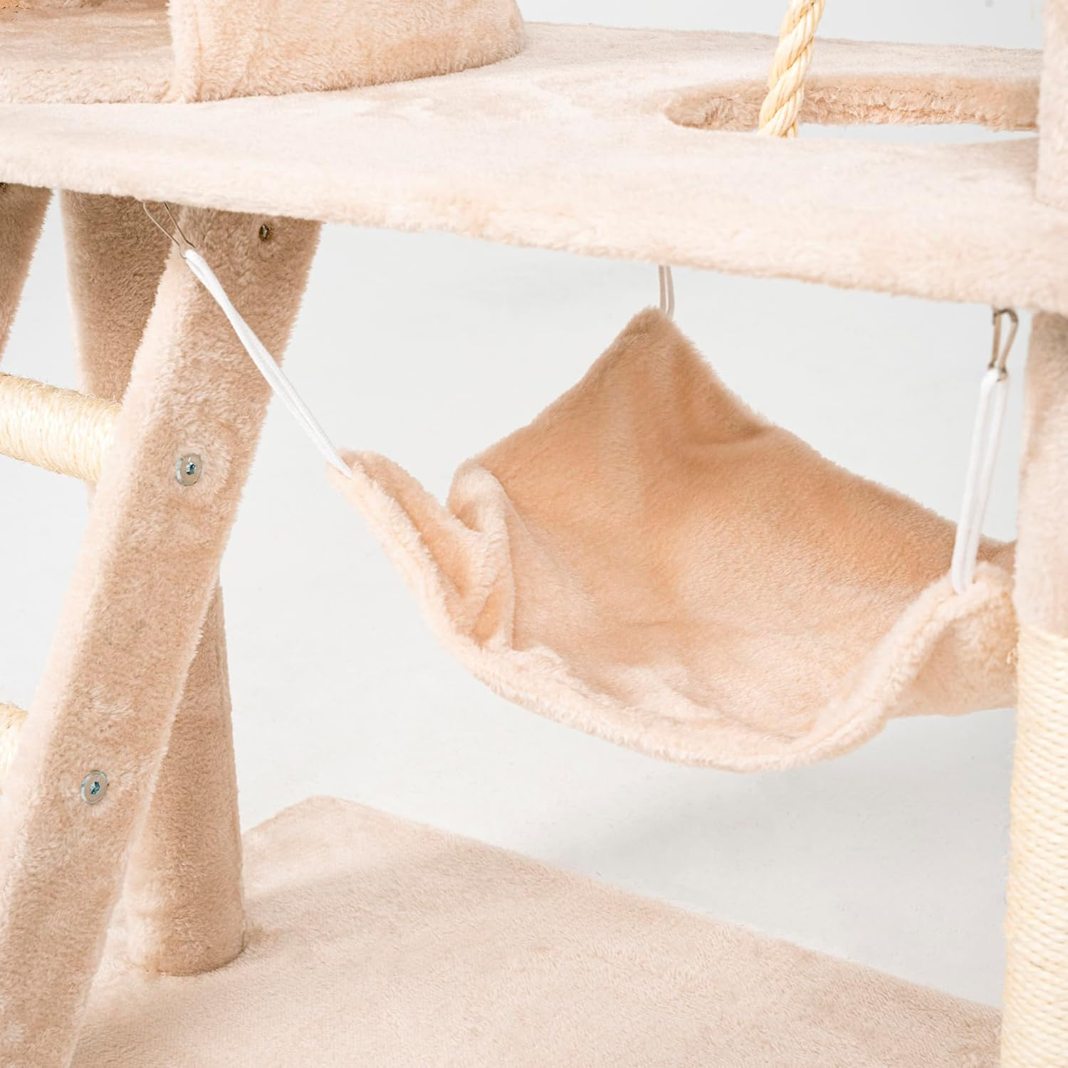 CASA Basics Multi-Level Cat Tree, 141 Cm Height, Plush Covered with Sisal Posts, Hammock, Cave, Platform (Beige)