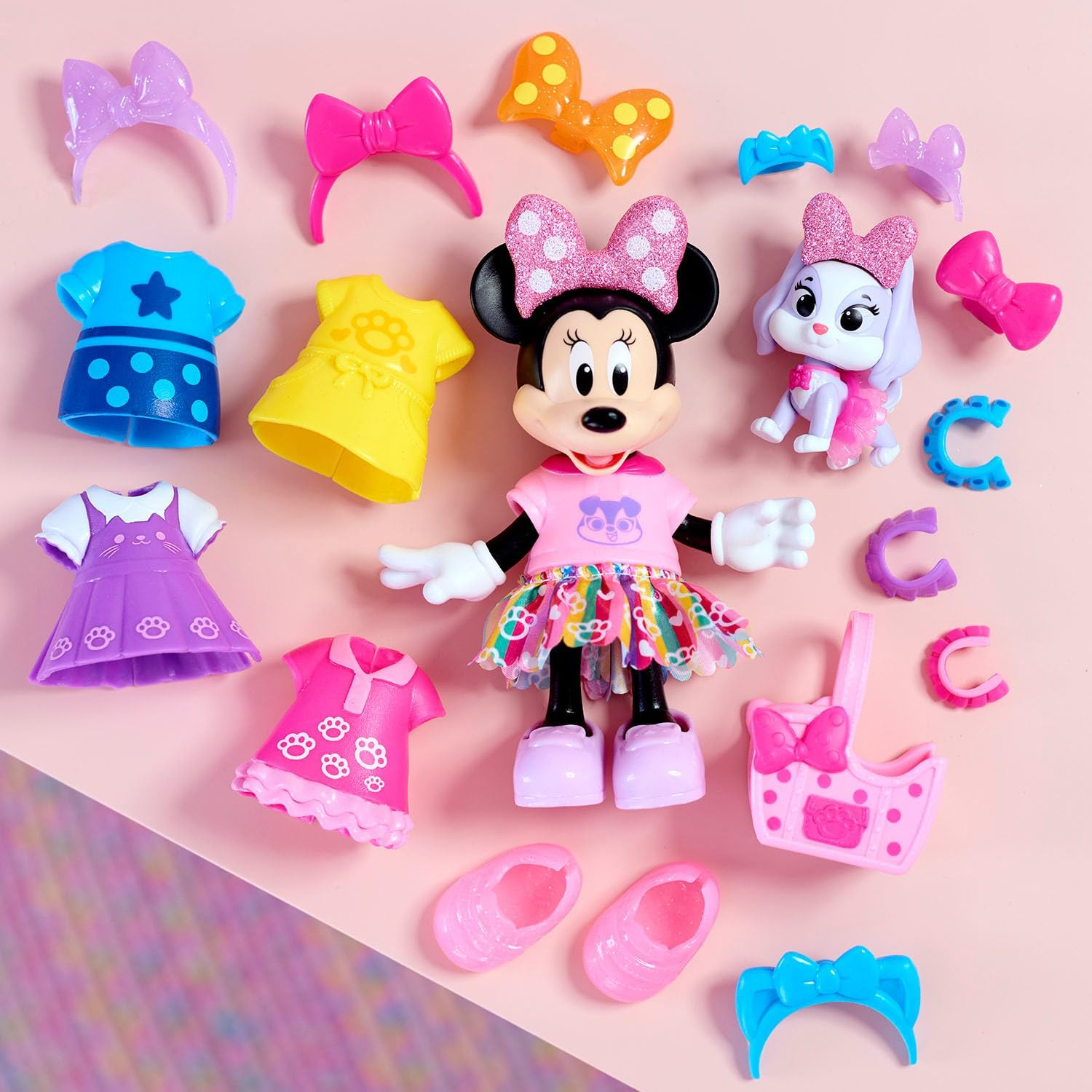 Disney Junior Minnie Mouse Glitter and Glam Pet Fashion Set, 23-Piece Doll and Accessories, Kids Toys for Ages 3 up by Just Play image number 2