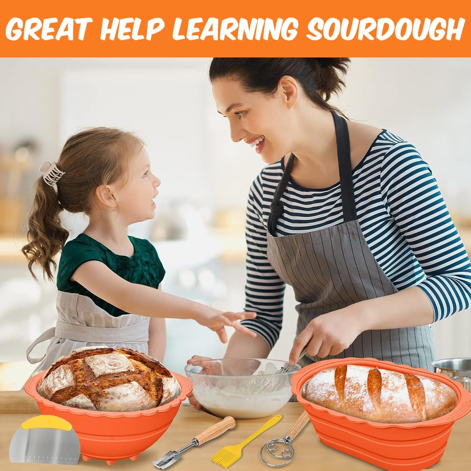 Complete Sourdough Bread Baking Supplies, Sourdough Starter Kit, 35Oz Sourdough Starter Jar, 2 Bread Proofing Baskets, Thermometer, Feeding Time Tracker, Metal Scraper, Easy to Clean image number 5