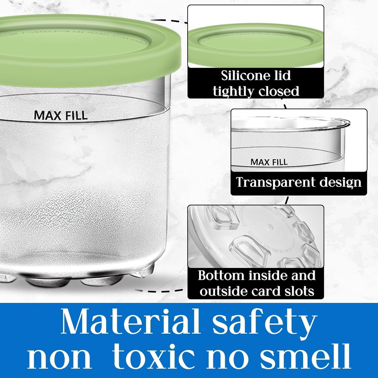 Creami Pints and Lids for Ninja - 4 Pack Creamy Icecream Containers Cups Jars Tubs Canisters Set, Smoothie Pot Compatible with NC299AMZ & Nc300S Series Creamer Ice Cream Maker Machine Accessories image number 4