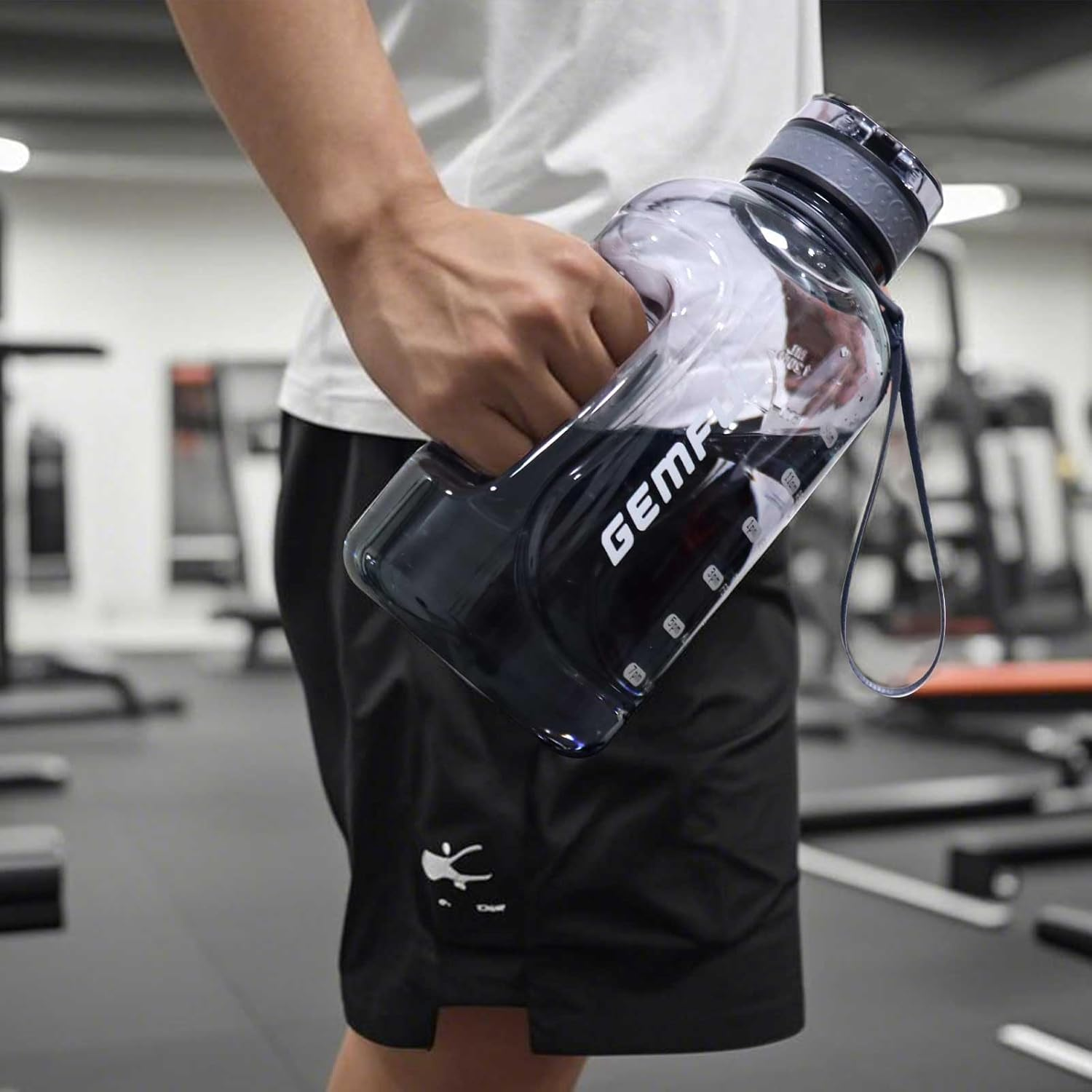 GEMFUL 64Oz Motivational Gallon Water Bottle Time Marked No Leak Water Jug Wide Mouth Leakproof BPA Free for Gym Sports Camping Fitness 2000Ml (Grey) - Grey image number 2