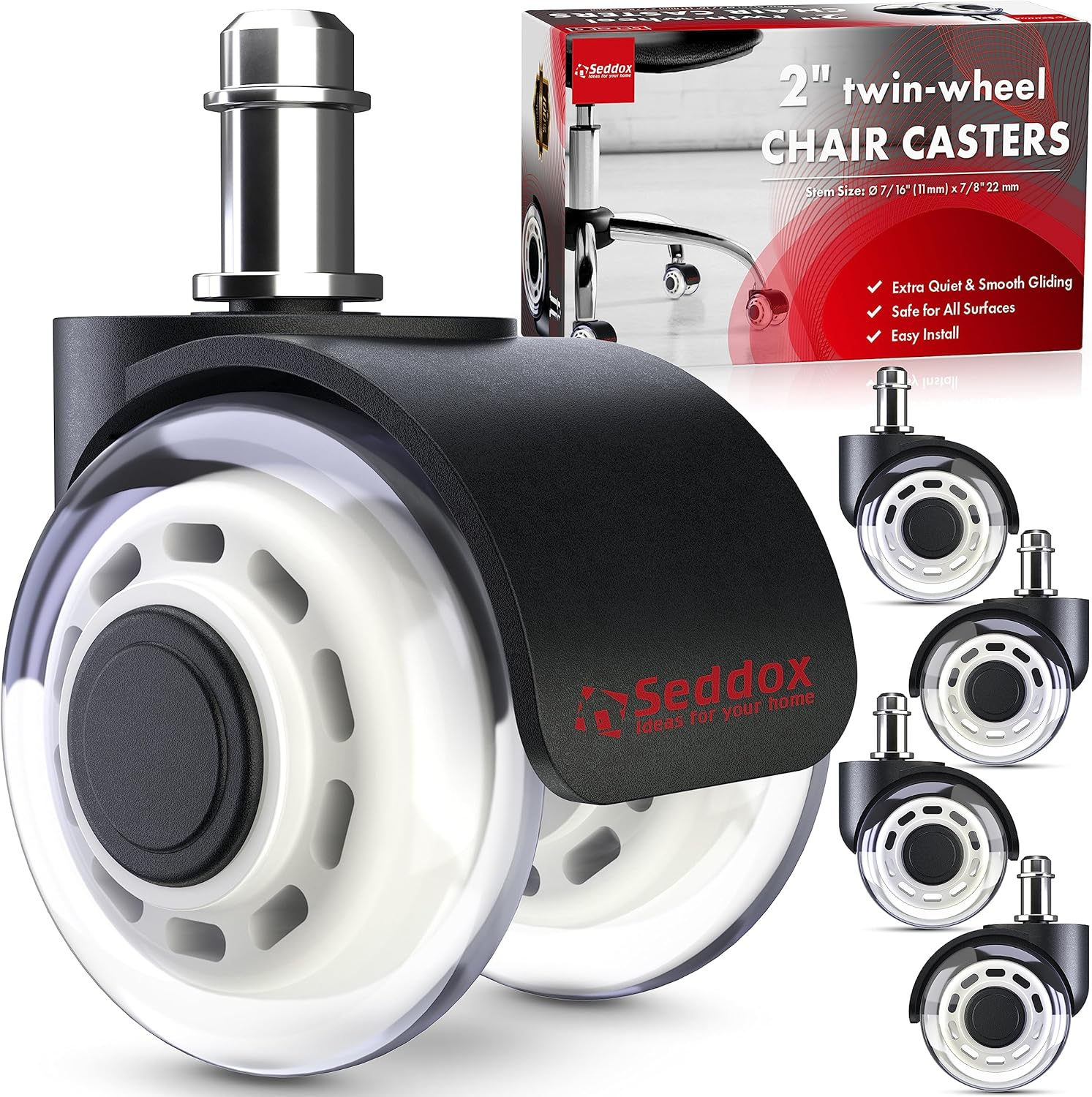 Professional Office Chair Caster Wheels Gift Set of 5 - Protect All Your Floors - 3'' Heavy Duty Replacement Rubber Chair Casters - Best Protection for Your Hardwood Floors image number 3