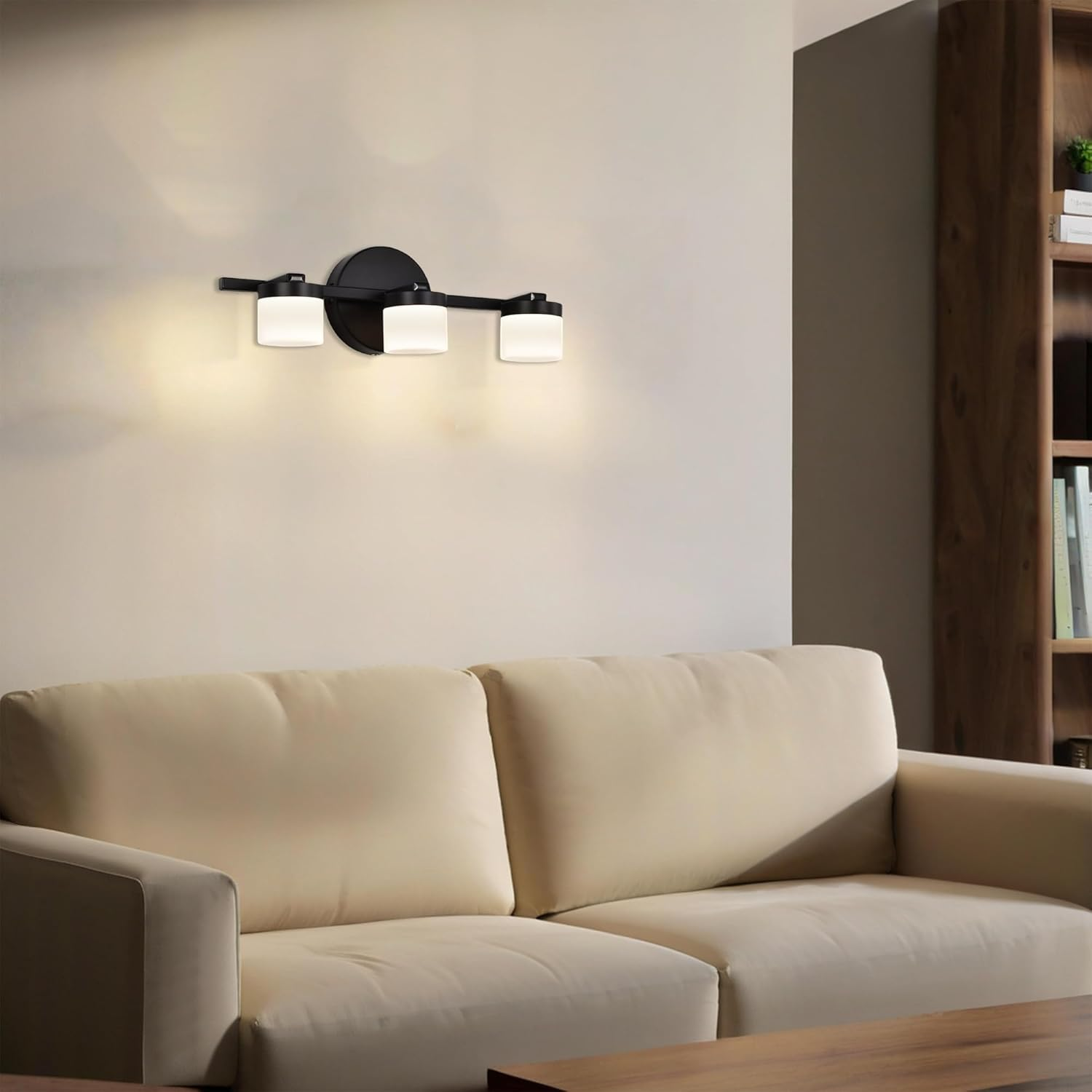 Modern Bathroom Vanity Light 3-Light LED 3000K, 40Cm Black Wall Light with Acrylic Crystal Shades, over Mirror Lighting Fixture image number 4