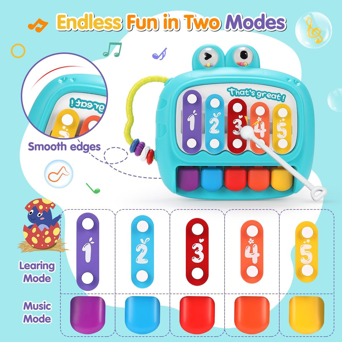 Baby Piano Toy 6 to 12 Months Dinosaur Toys Toddler Musical Toys for Girls Aged 1-2 Early Learning Educational Piano Keyboard Infant Toys Baby Gifts for Boy Girl 1 2 3 4 Years Olds(Blue) - Blue image number 2