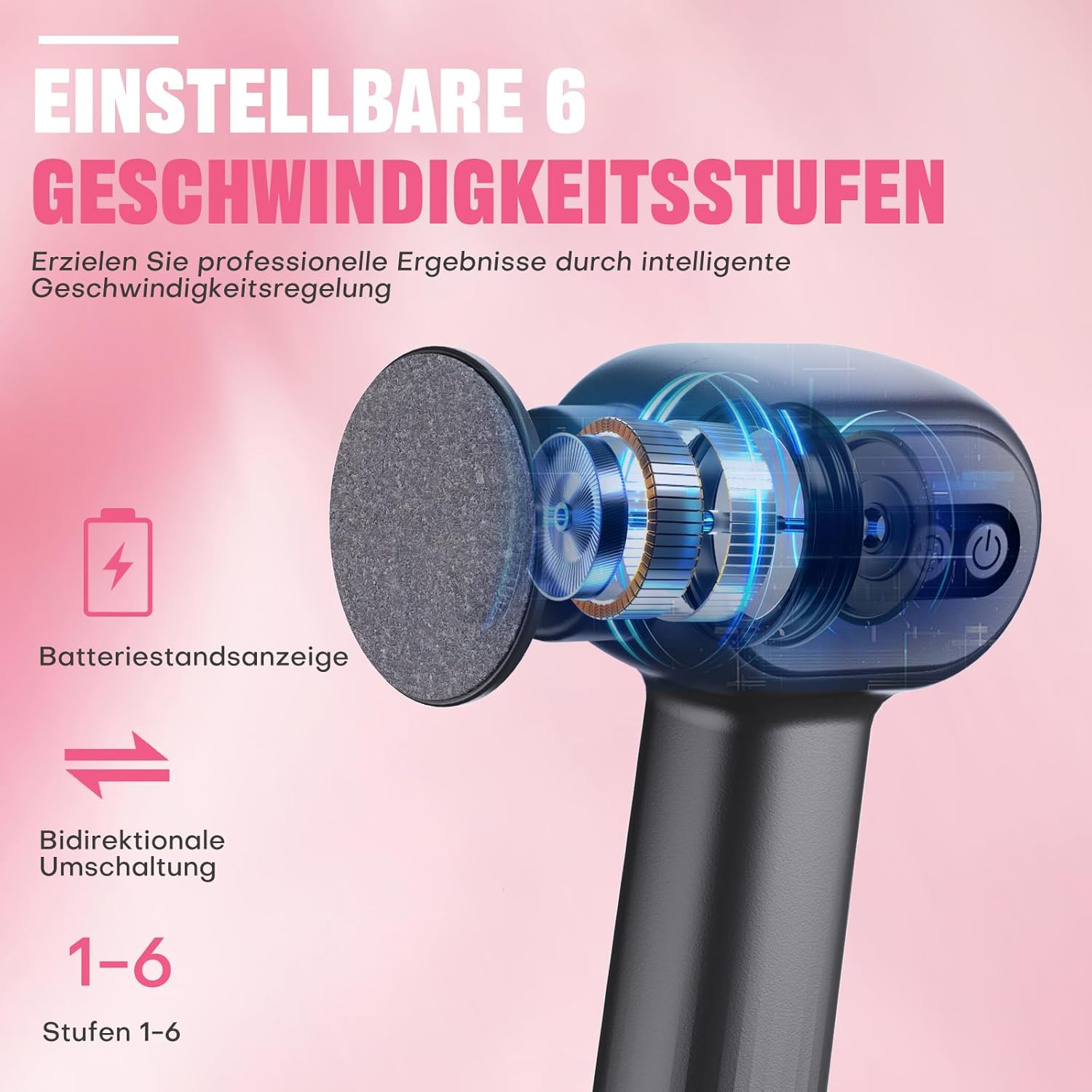 Bostar Electric Callus Remover, 6 Speeds, 3-In-1 Professional Callus Removal, Foot Care, Nail Care, Pedicure Set with 2 Nano Glass/40 Replacement Pads for Dead Hard Skin Women (White) image number 6