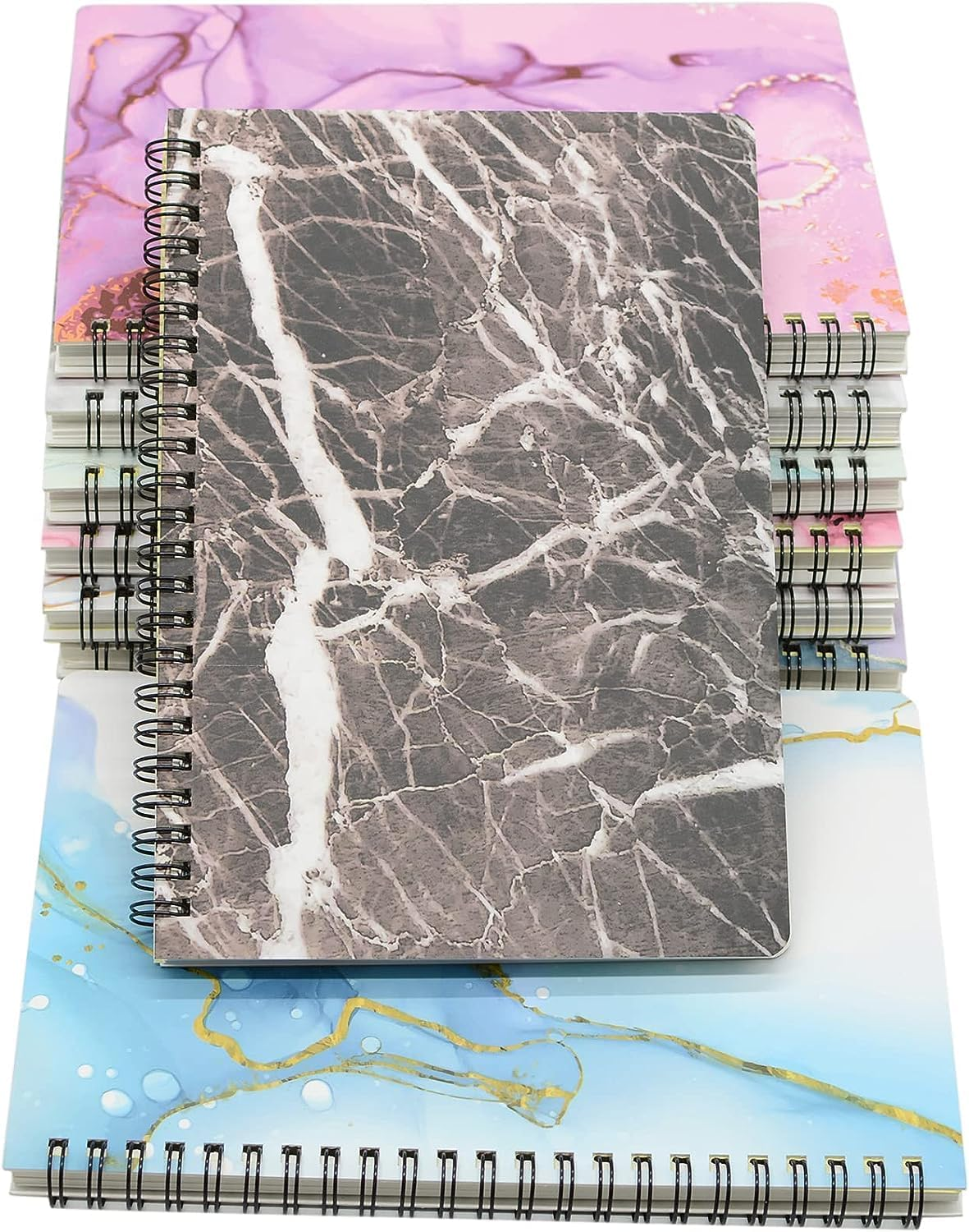DUOMIAO Spiral Notebook, 4 Pcs A5 Marble Design Thick Hardcover 7Mm College Ruled 80 Sheets -160 Pages Journals for Study and Notes (4 Style A5) (Colorful) image number 4