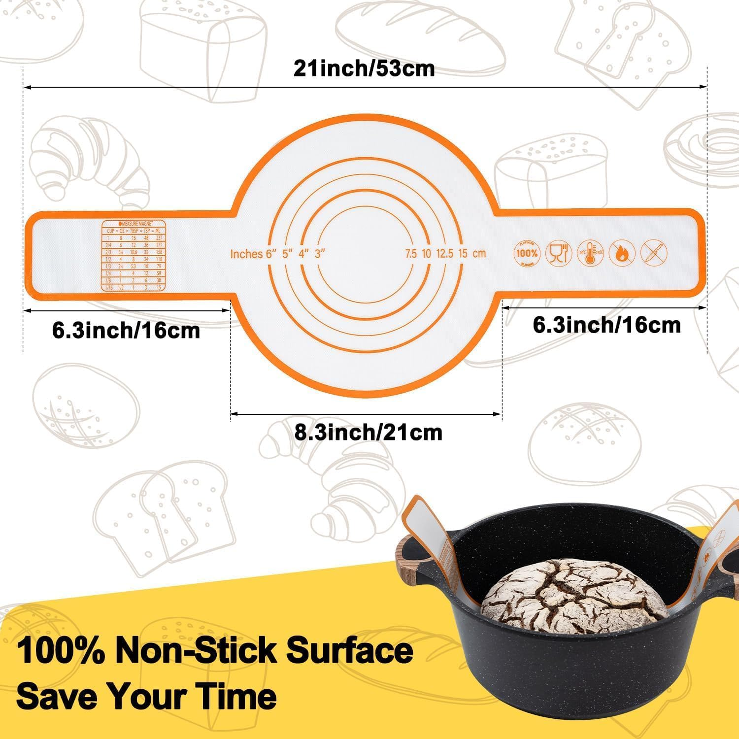 2PCS Sourdough Silicone Bread Sling,Silicone Baking Mat for Dutch Oven,With Long Handles Bread Mat Set,Non Stick & Easy Clean Baking Mat to Transfer Sour Dough Easily