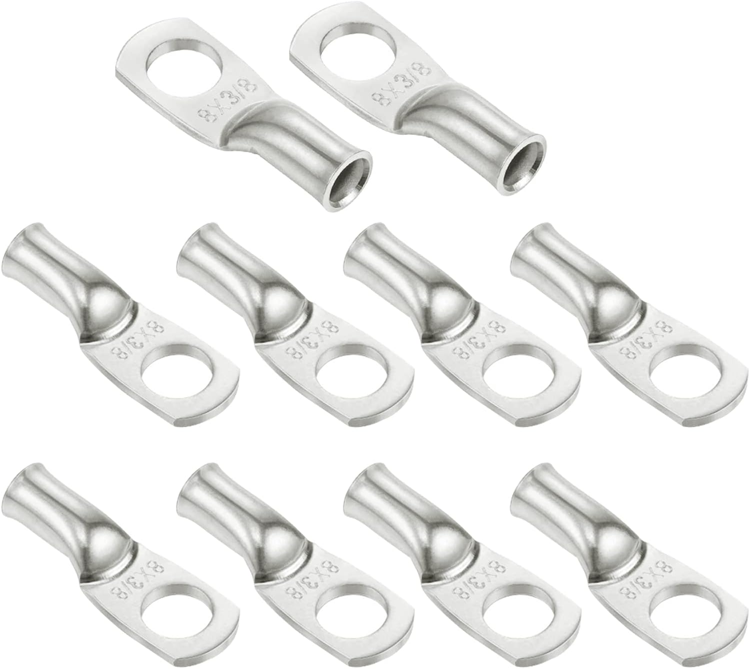 Ampper Heavy Duty Tinned Copper Wire Lugs, UL Tubular Eyelets Ring Crimp Copper Terminal Connectors for Battery Cable Ends and More (8 Awg, 3/8" Ring, 10 Pcs) image number 4