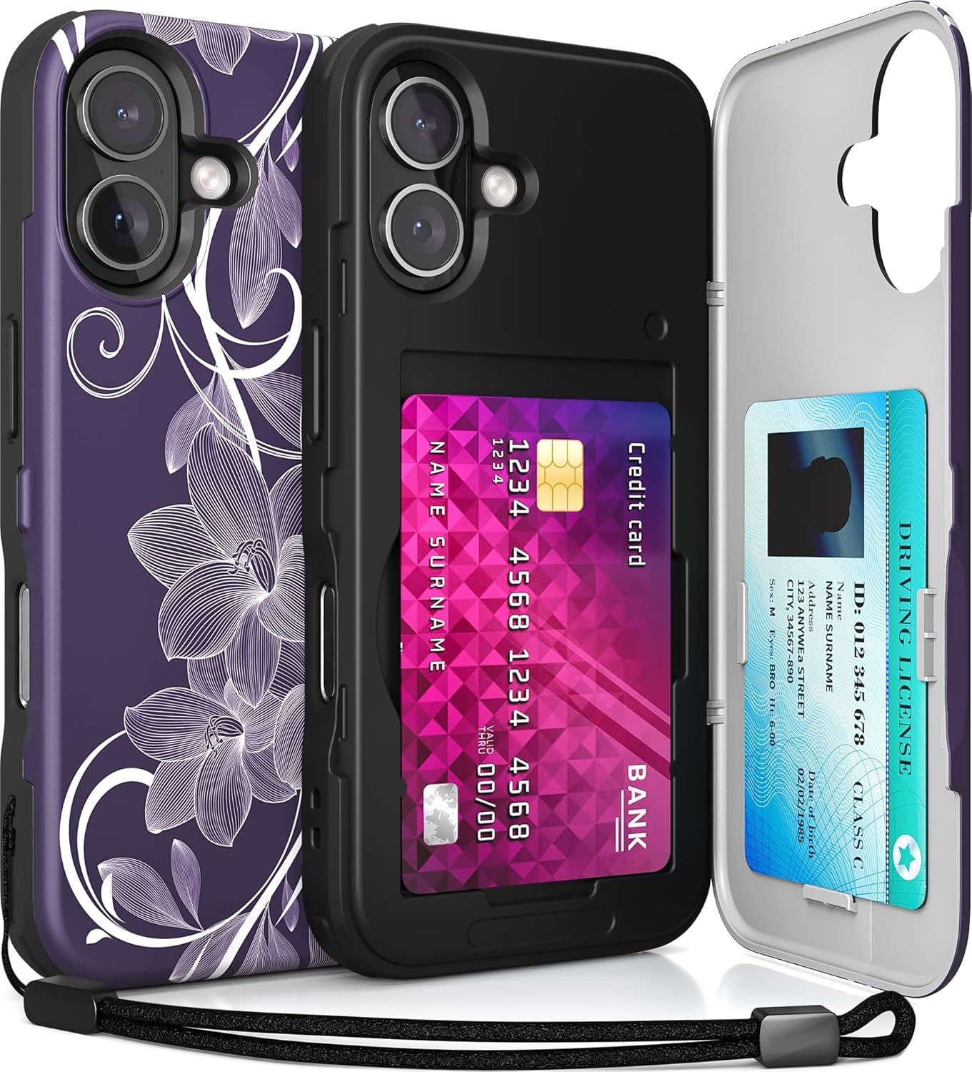 TORU for Iphone 16 Wallet Case with Card Holder, Hidden ID Credit Card Slot Flip Kickstand, Slim Fit Shockproof Heavy Duty Phone Cover with Strap - Green image number 2