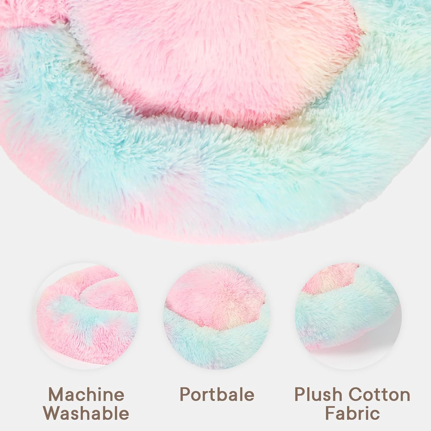 OHS Large Pink Dog Bed, Super Soft Fluffy Luxury Puppy Bed Pink Cat Bed for Dogs Pets Warm Circle Donut Dog Beds for Home Living Room Kitchen, Tie-Dye image number 1