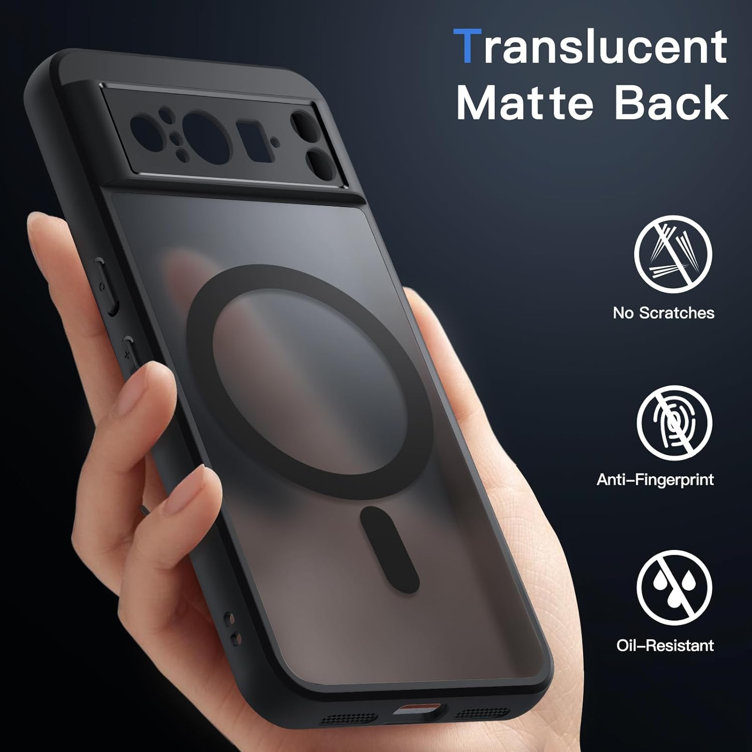 Jetech Magnetic Case for Google Pixel 8 Pro 6.7-Inch 2023, Compatible with Magsafe, Translucent Matte Back Shockproof Phone Cover (Obsidian) image number 3