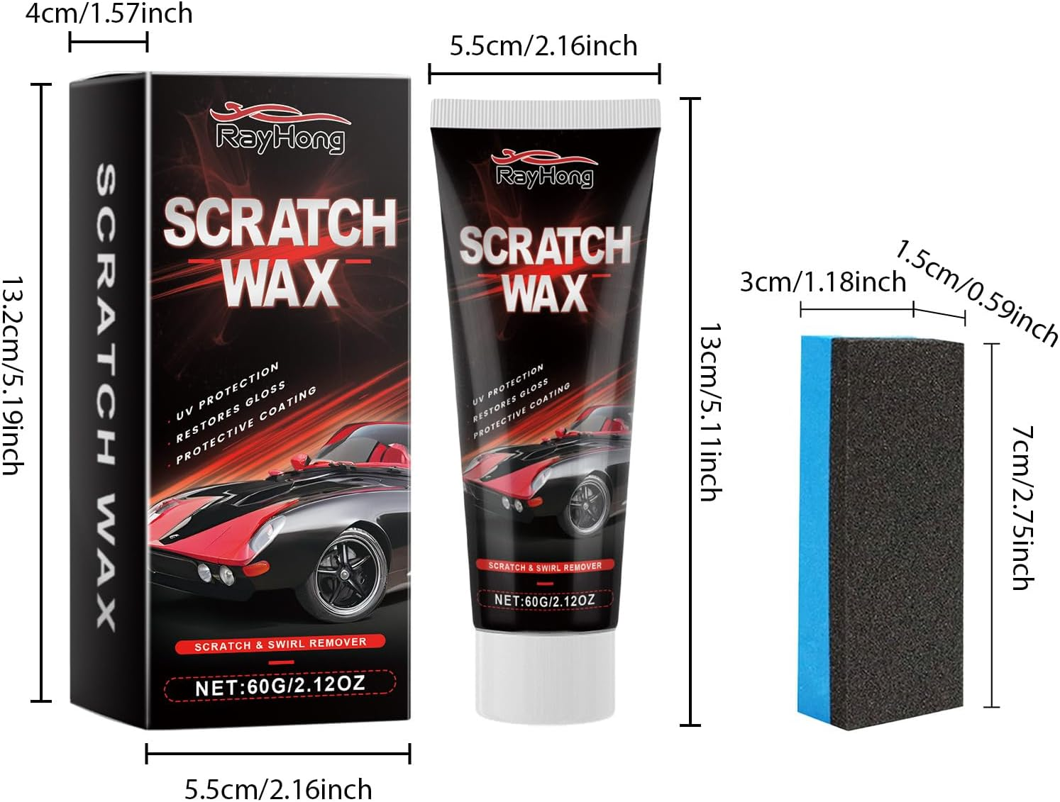 Wjnflqn Car Scratch Remover | Effective 60G Wax with Sponge | Car Paint Scratch Remover & Restorer - for Auto Vehicle Automotive Adding Gloss Road Trip Truck Maintenance Exterior Care
