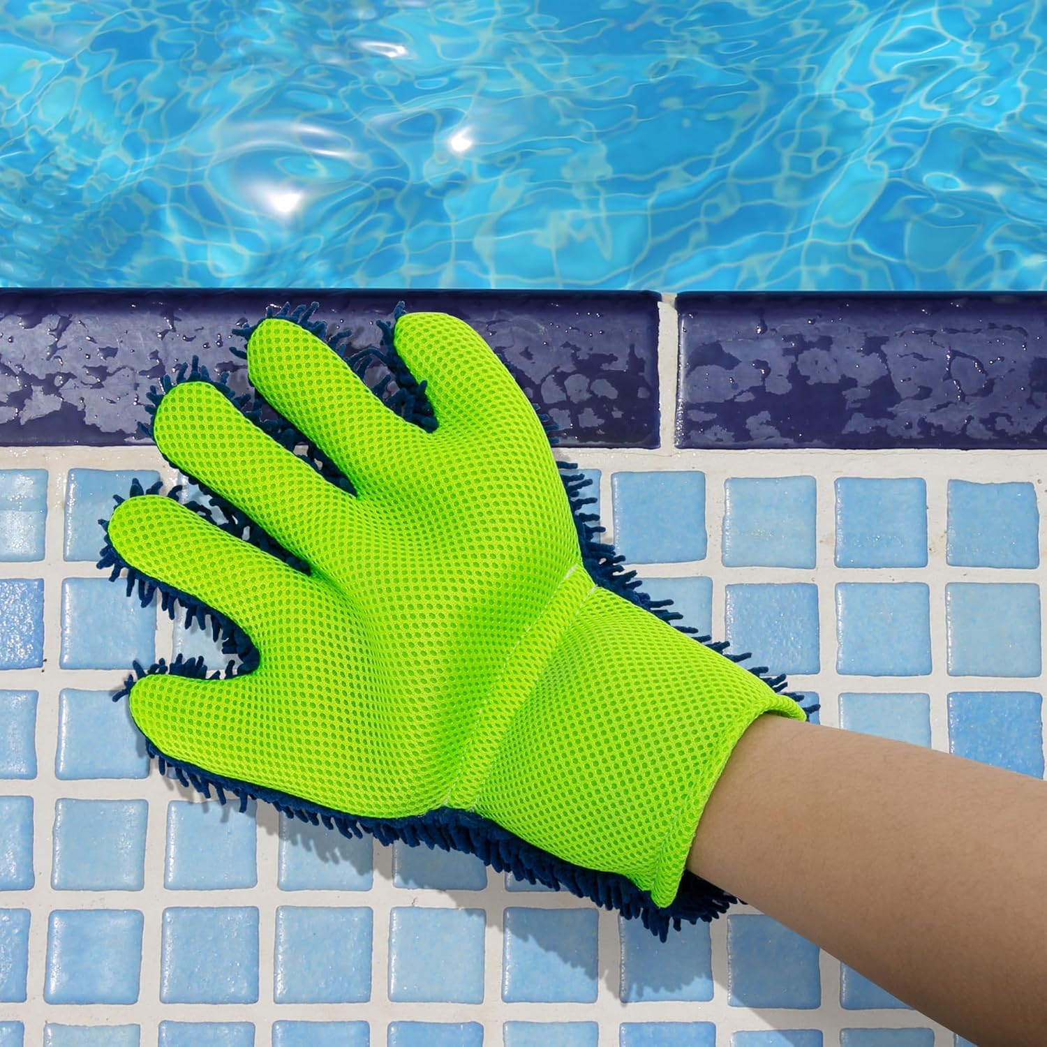 YEAMLTE Cleaning Gloves, 1 Pair Pool Cleaning Glove, Car Wash Glove, Dust Gloves, Chenille Wash Glove, Multifunctional Gloves, Suitable for Swimming Pools, Bathtubs and Cars image number 4