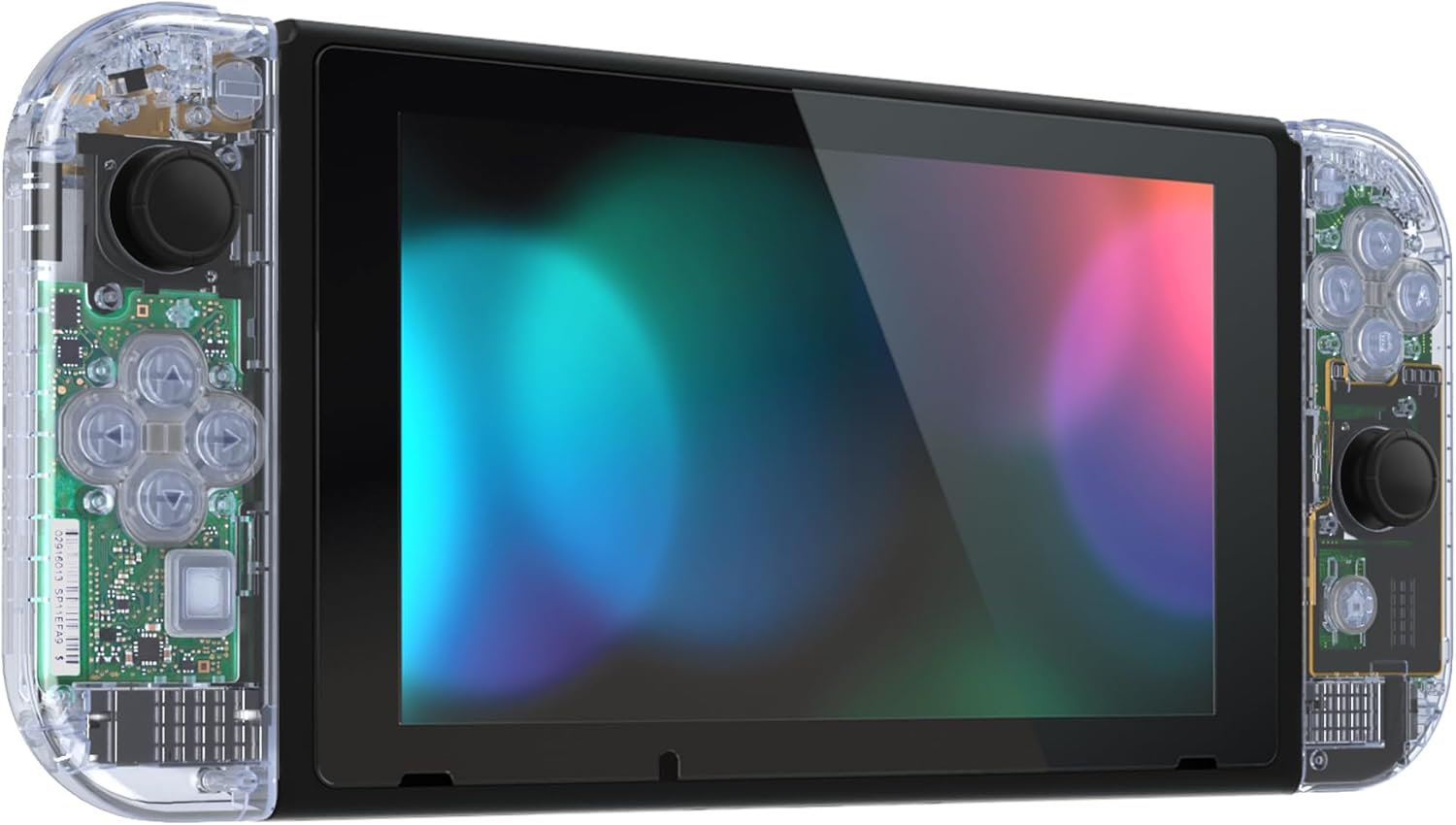 Extremerate DIY Replacement Shell Buttons for Nintendo Switch, Crystal Glacier Blue Custom Back Plate for Switch Console, Housing Case with Colorful Buttons for Joycon Handheld - No Controller - Crystal Clear Black image number 7