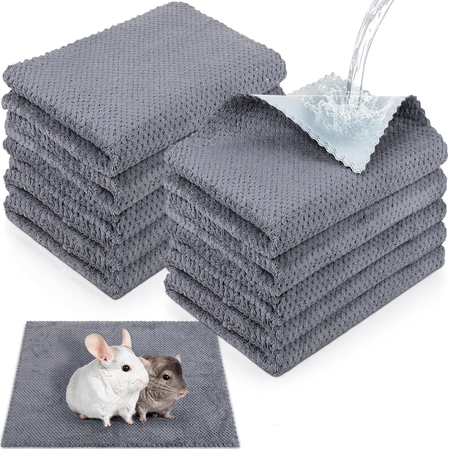 Vitalcozy 10 Pcs Waterproof Guinea Pig Pee Pad Guinea Pig Cat Dog Blankets Hamster Cage Liners Accessories Coral Fleece Small Animals Blankets Bedding Mats Sleep Pad Cover (Dark Green,12 X 12 Inch)