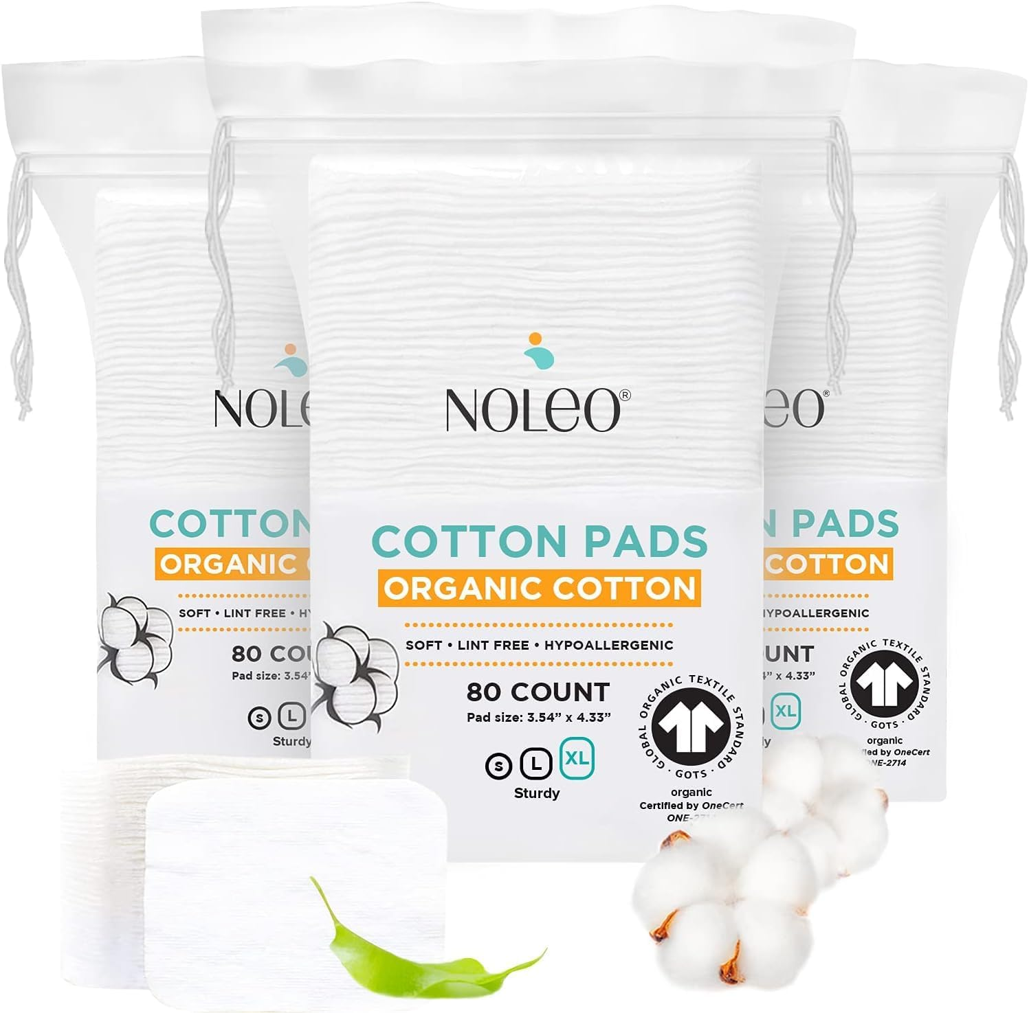 Organic Cotton Rounds Compatible with Makeup Products, Eye Makeup Remover Pads and Baby Wipes, Small, 300 Count - Noleo image number 1