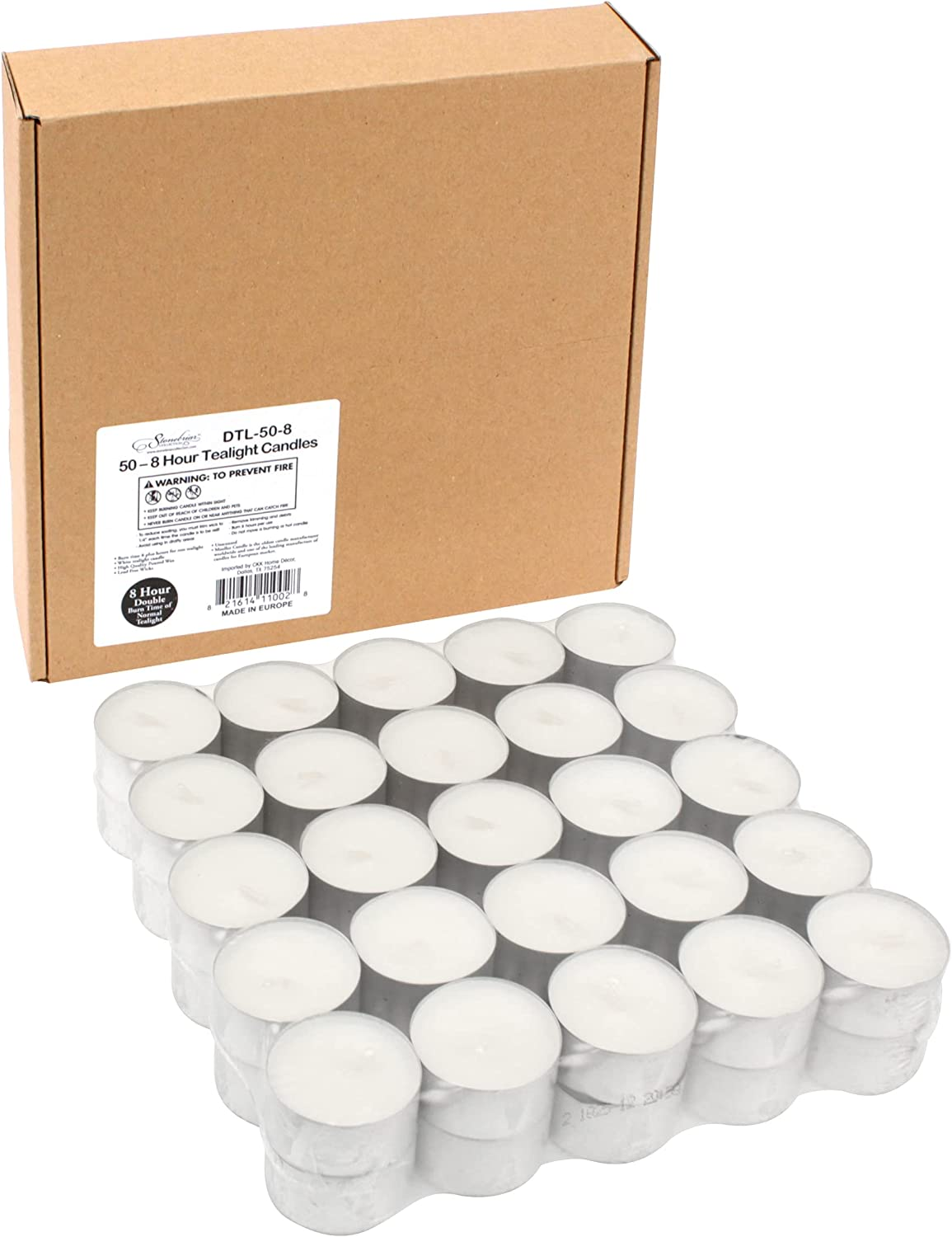 Stonebriar Bulk 50 Pack Unscented Smokeless Long Tea Light Candles with 8 Hour Extended Burn Time, White, 50 Count image number 1