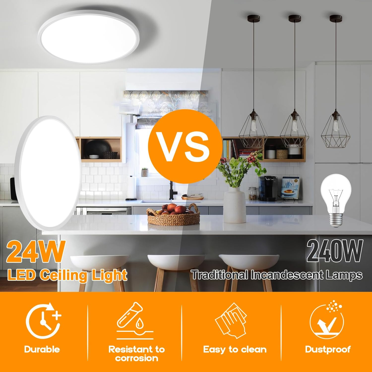 Anyuainiya 12 Inch LED Flush Mount Ceiling Light Fixture with Night Light, 24W 2400LM 3000K/4000K/6500K Selectable Dimmable Light Fixtures with Remote Control for Bedroom Livingroom Bathroom Kitchen image number 3