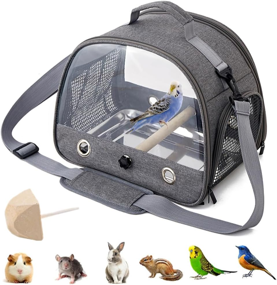 Backpack for Birds with Wooden Stick, Bird Carry Bag with Standing Bar and Stainless Steel Tray, Lightweight Backpack for Parrot, with Stainless Steel Tray and Standing Pole, for Parrots, Parakeets
