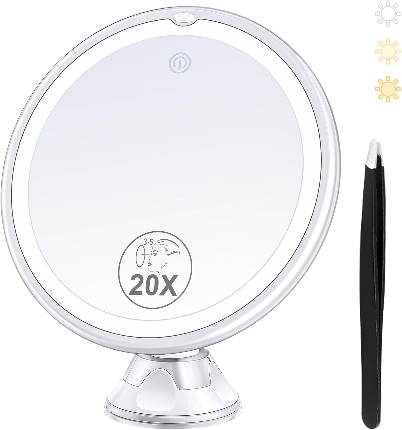 B Beauty Planet 2025 Upgraded Magnifying Mirror with Light, 20X Lighted Magnifying Mirror with Suction Cup and Tweezers, 3 Colors Vanity Mirrors, 360 Rotation, Makeup Mirrors with Lights 8 Inches image number 4