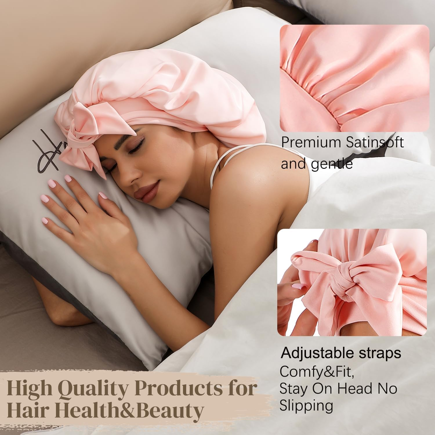 Sibeixiu Luxurious Non-Slip Satin Bonnet - Silky Soft, Breathable, Comfortable All Night, Secure Fit for Hair Care and Styling image number 2