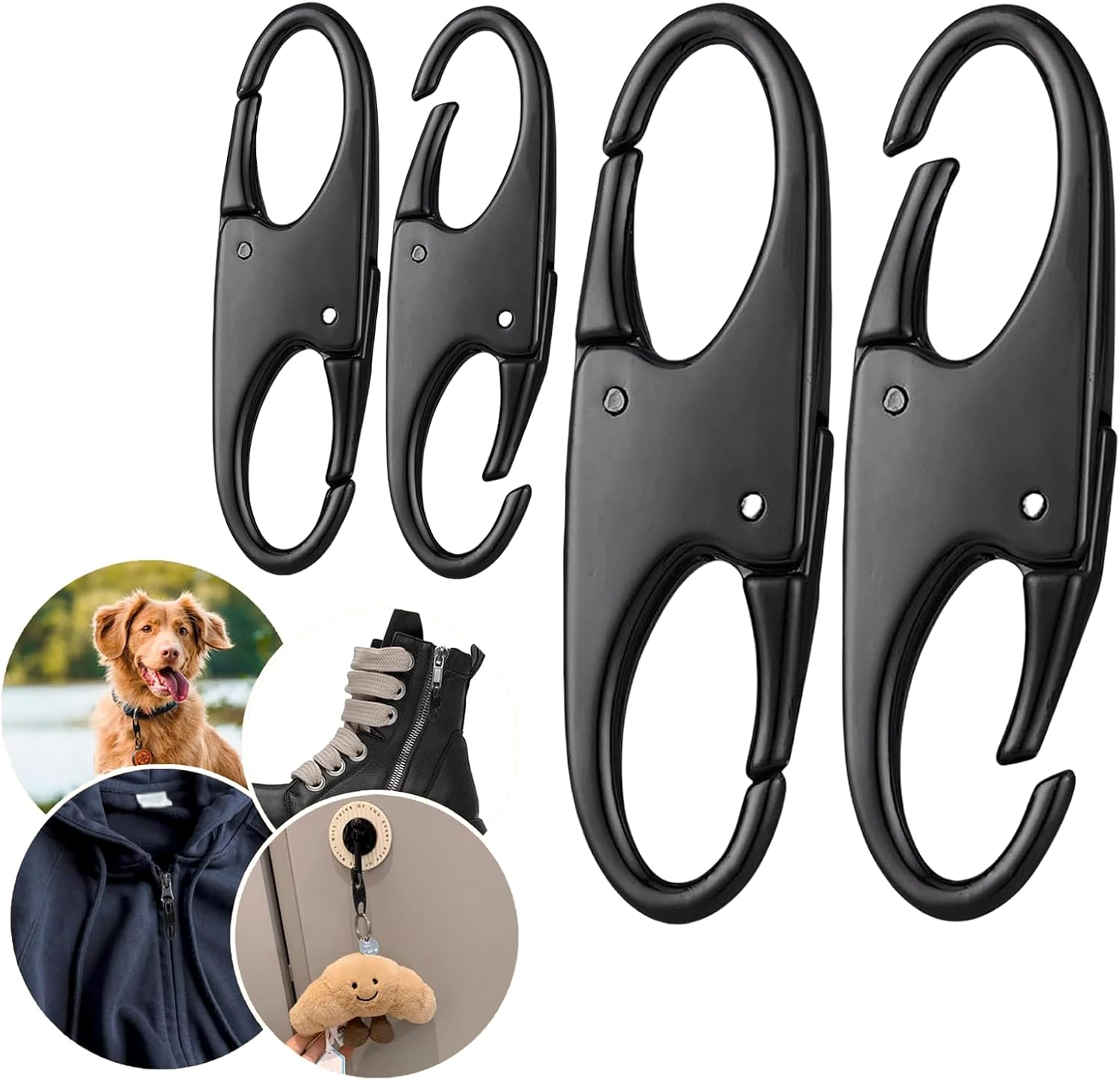 Treayes 4 PCS (2 Sizes) Zipper Clip Theft Deterrent - Black Backpack Zipper Lock, Quick Disconnect Clip with Key Holder Add - on Accessory