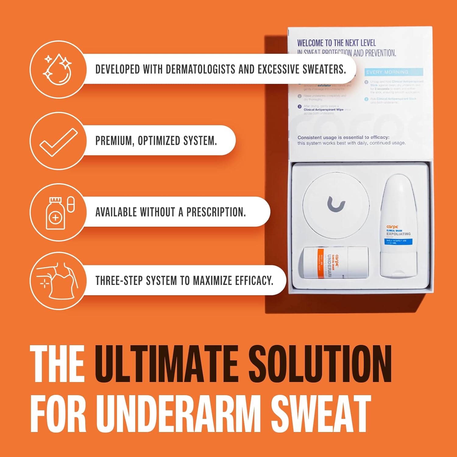 Carpe Clinical Grade Underarm Regimen - Combat Sweat, Block Excessive Sweating and Help Control Hyperhidrosis with a Premium 3-Step Sweat Protection System. - Mandarin Scent image number 5