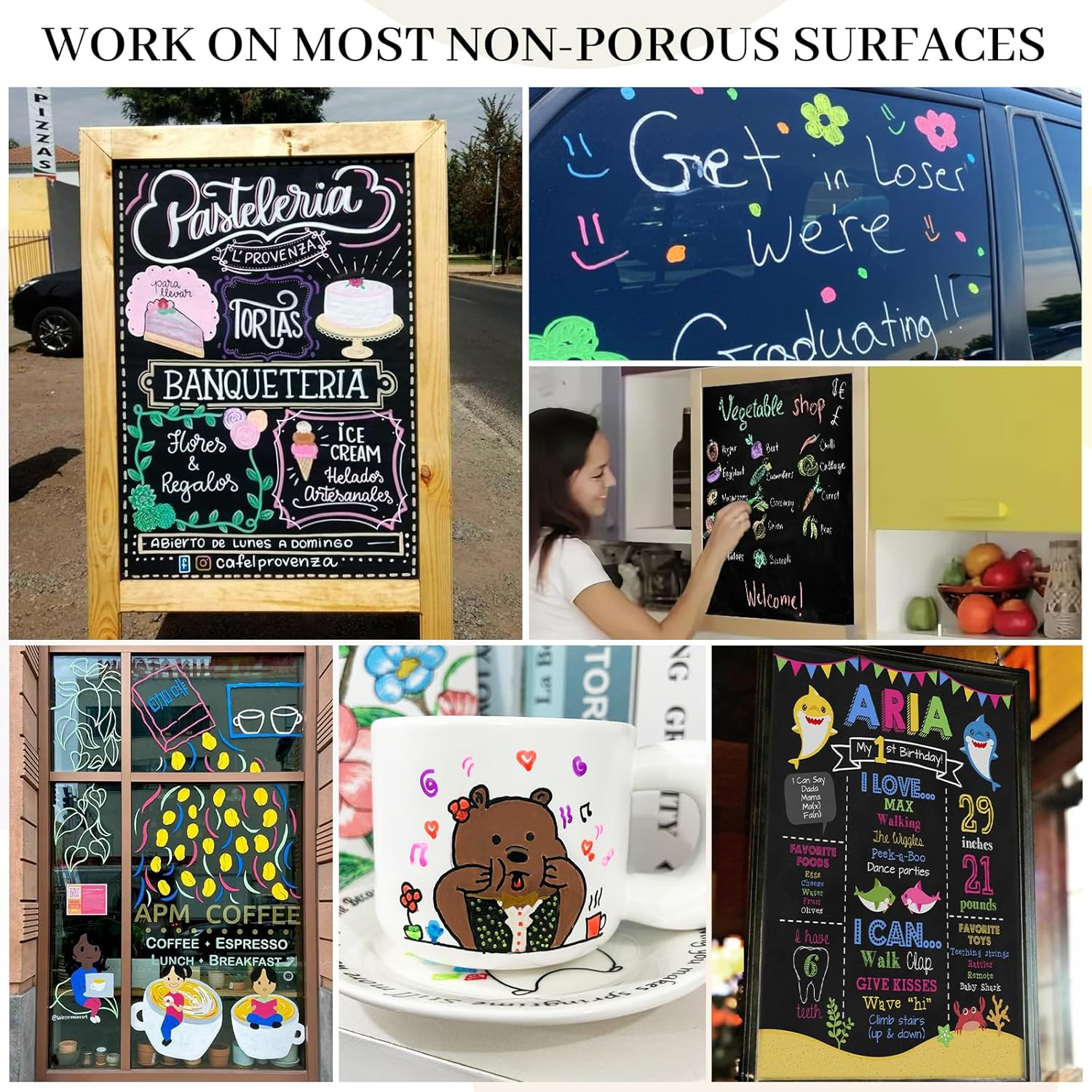 JR.WHITE Liquid Chalk Markers - Erasable 1Mm Fine Tip Chalk Pens, Whiteboard, Glass & Chalkboard Markers, Wet Erase for School, Restaurant, Fridge Calendar, Signs image number 4