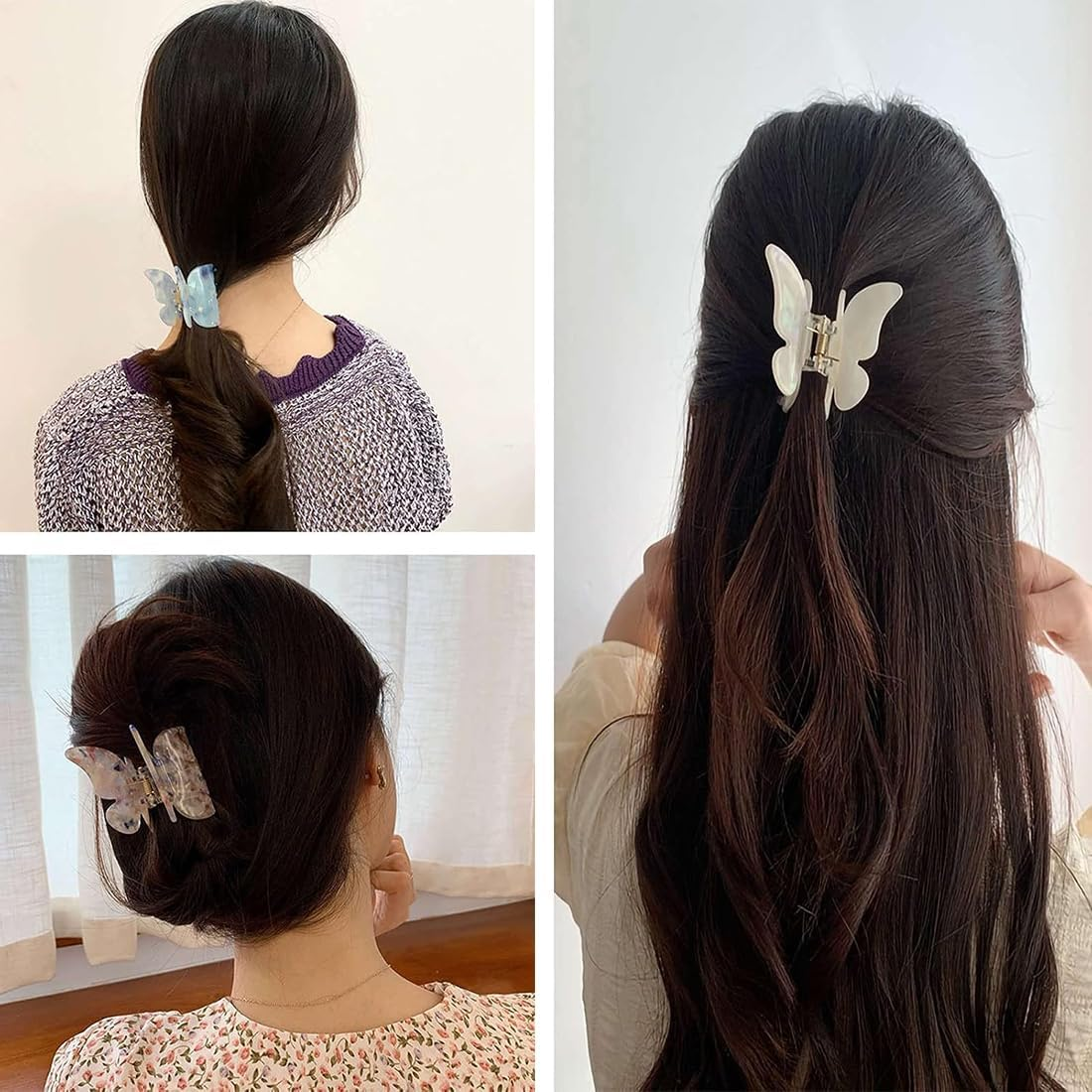 Bangbobi Butterfly Hair Clip Set - 3 Medium Acrylic Hair Clips for Women and Girls - Non-Slip, Glitter and Cute - for Thin and Thick Hair image number 5