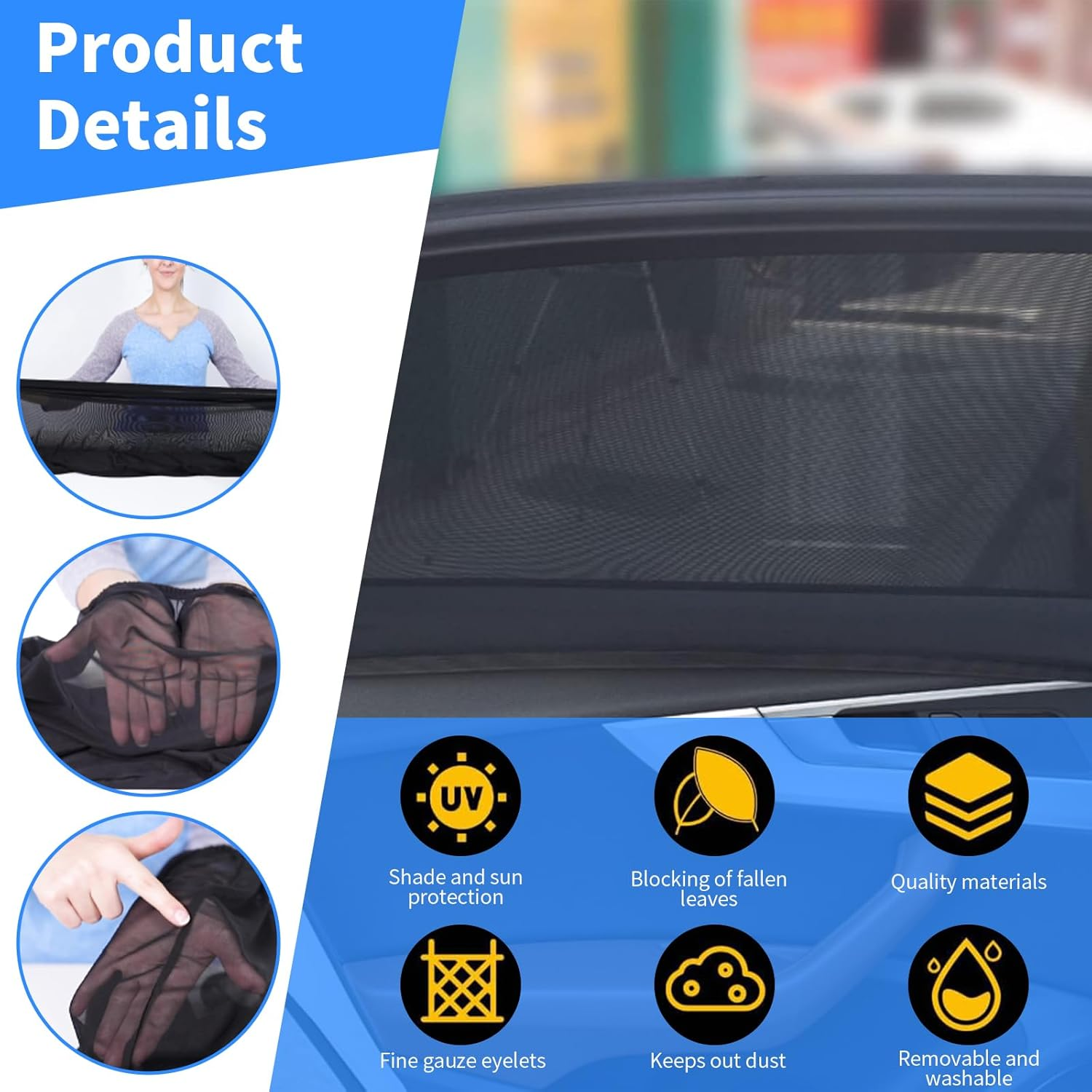 4 Pcs Universal Car Side Window Sun Shades Net, Car Rear Window Breathable Mesh Protects from Sun Glare Burn Heats & UV Rays, Auto Vehicle Side Window Curtain Sun Visor Net for Family (SUV) image number 2