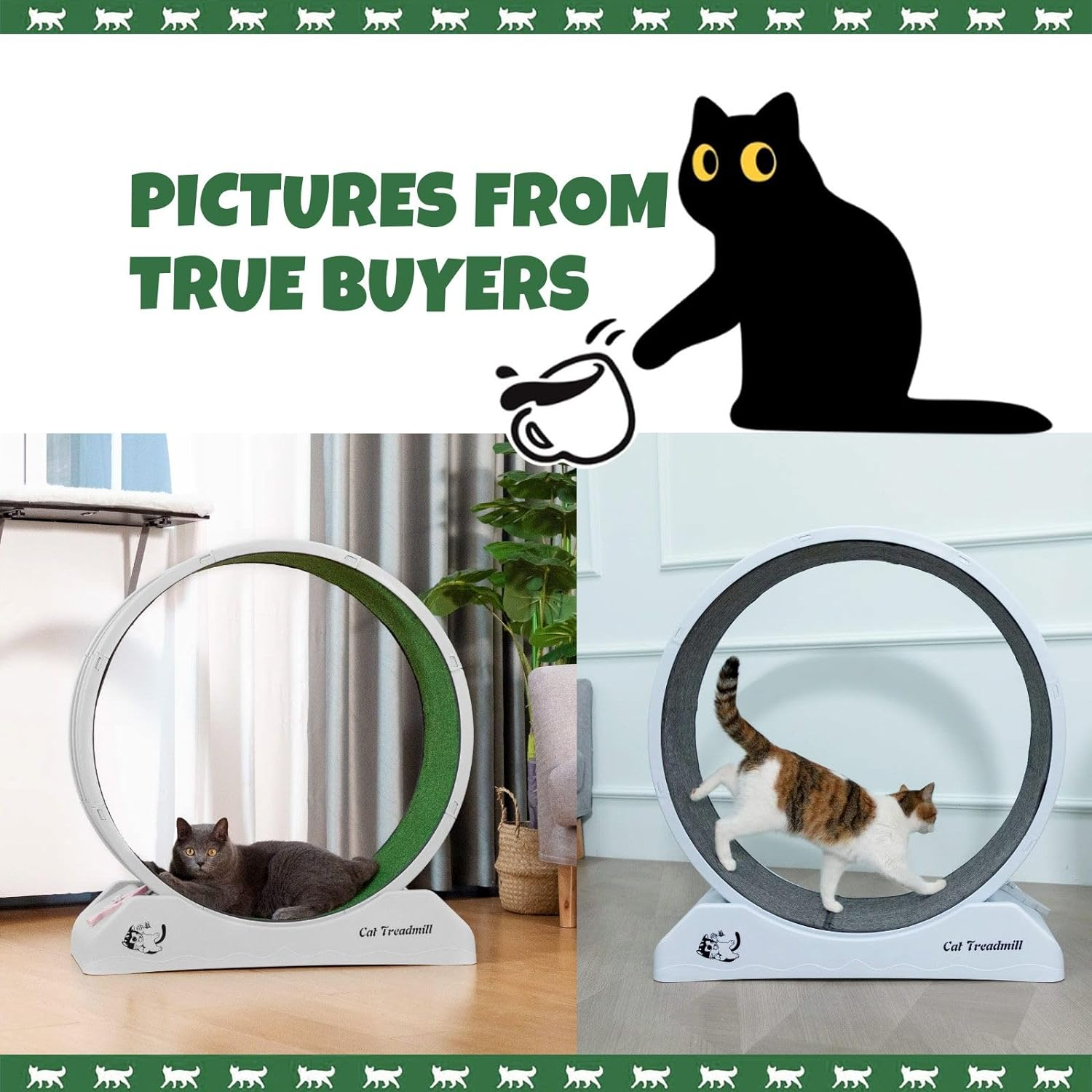 Pet Scene Cat Wheel Running Toy Exerciser Fitness Workout Treadmill Machine Indoor Feline Spinning Walking Training Circle Plastic,With 2PCS Run Surface image number 5