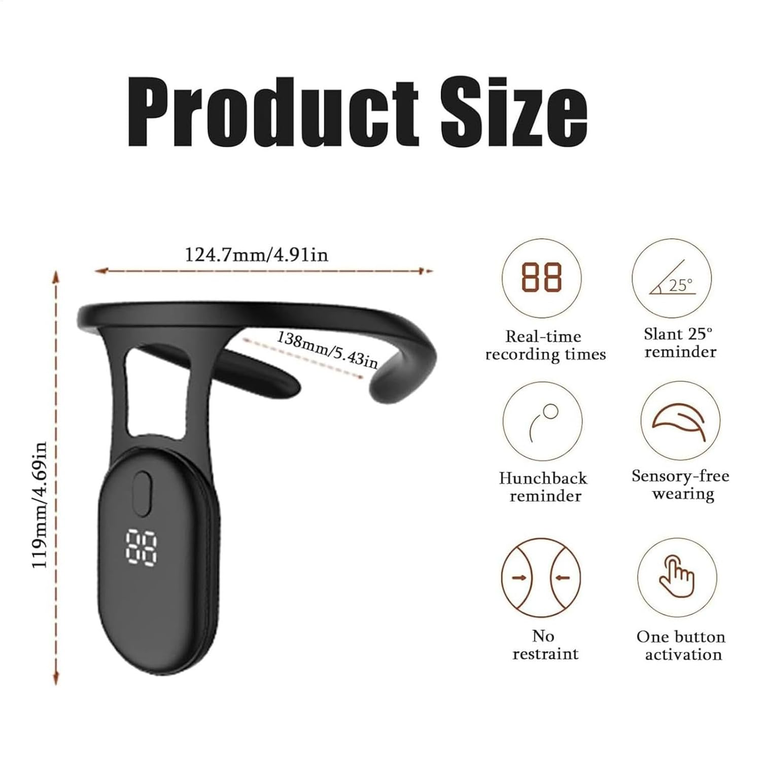 Posture Corrector Monitor | USB Charging Back Posture Corrector with Alarm - Home School Business Skin-Friendly Appliance Built-In Sensor for Studying, Working - Black image number 4