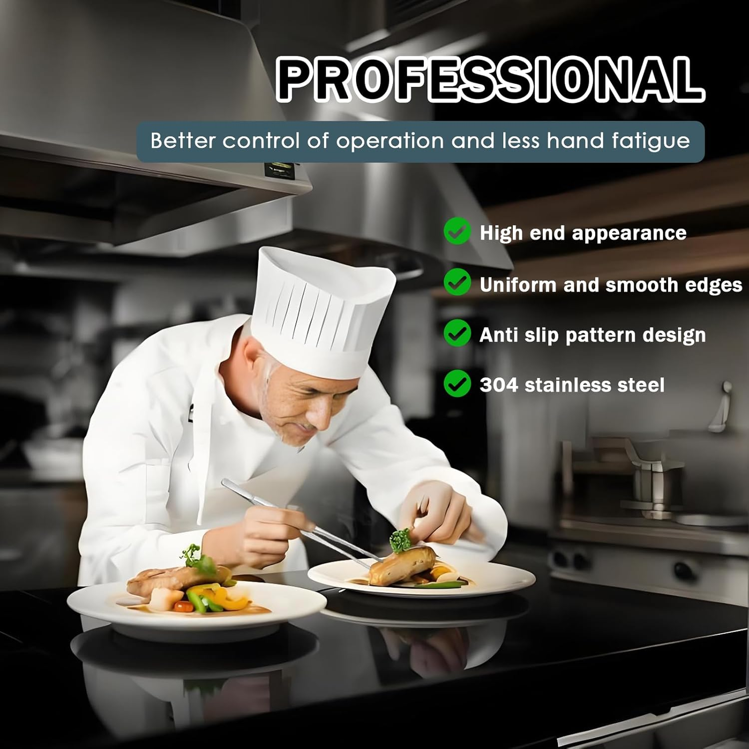 Jotia 1Pc 30Cm 304 Stainless Steel Kitchen Fine Tweezer Tongs, Cooking Tweezers Straight Food Tweezers with Precision Serrated Tips for Cooking, BBQ image number 6