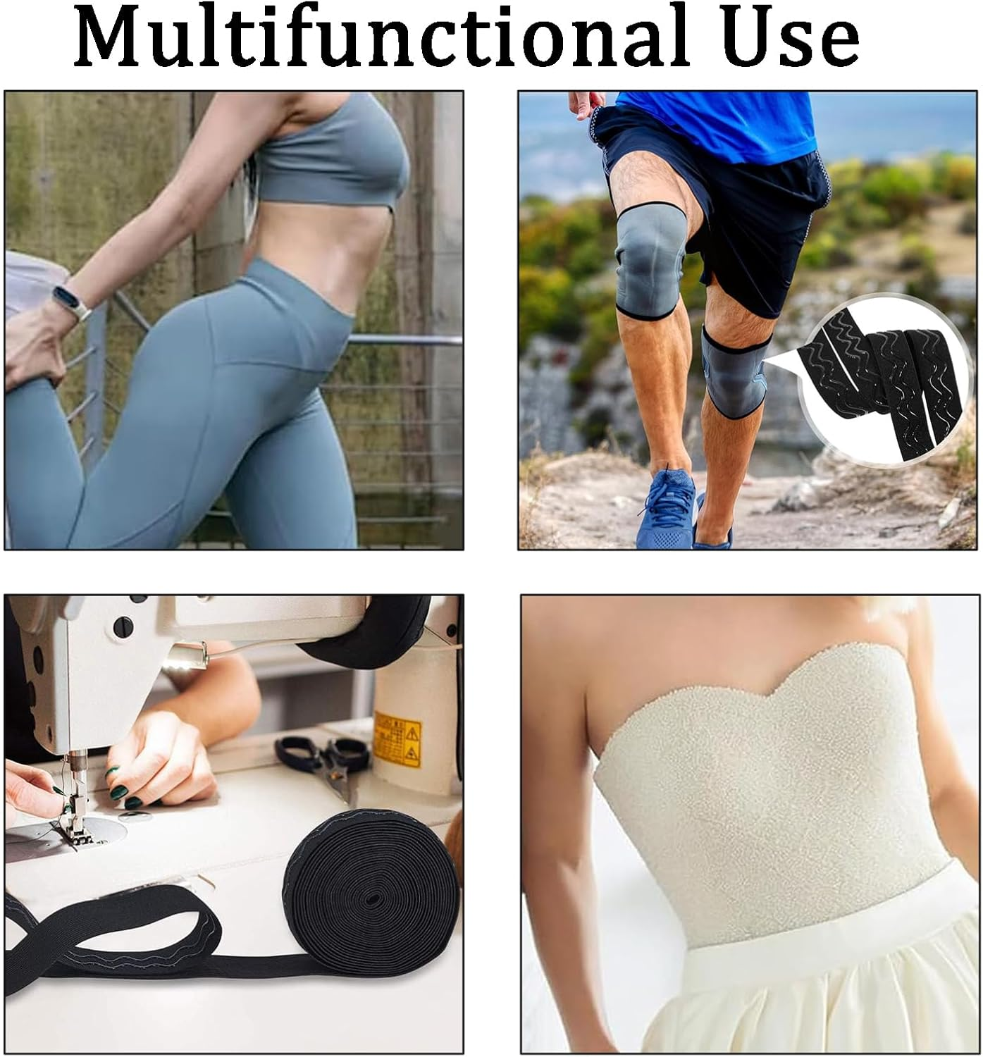 5 Yds Non-Slip 20Mm Elastic Ribbon, Wave Silicone Grip Tape, Stretchy Rubber Straps for DIY Sewing Crafts, Sports Gear, Waistbands - Durable, Flexible & Stylish Black Bands