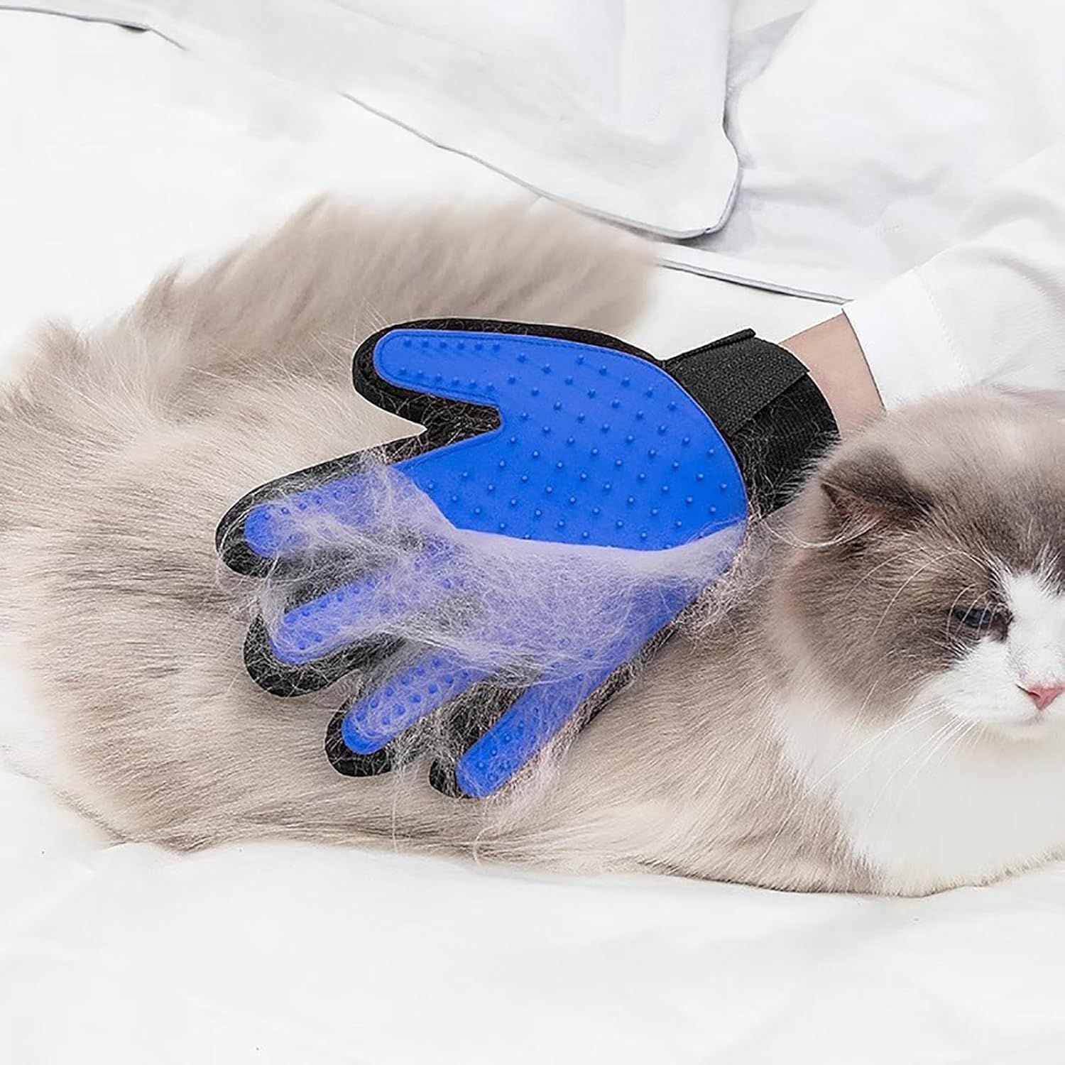 Pet Grooming Glove,Pet Hair Remover,Cat Brush, a Pair of Soft Pet Grooming Silicone Gloves,For All Pet Hair Removal and Bath Needs(Blue) image number 1