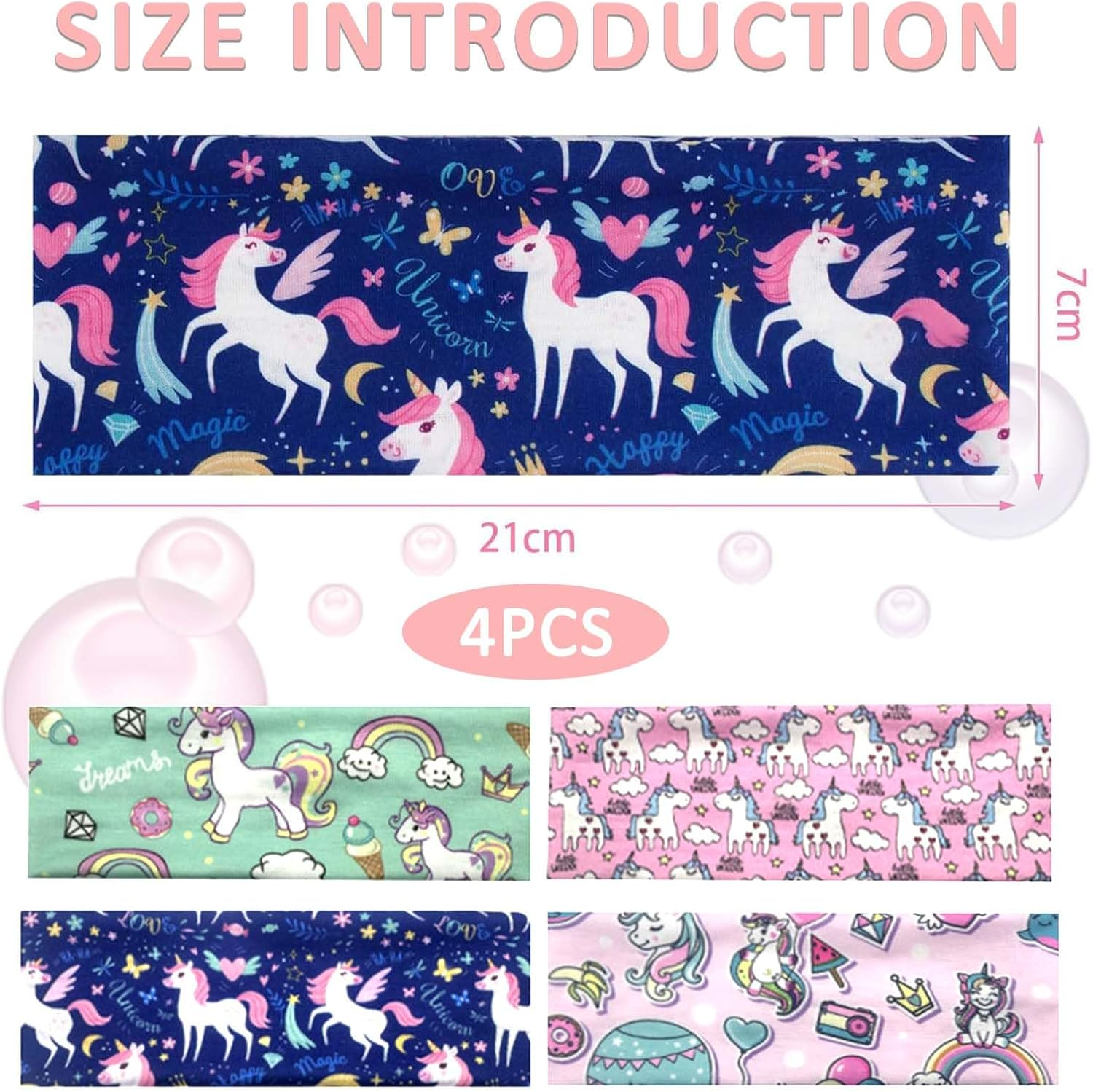 Soundzero Pack of 4 Children'S Elastic Hair Bands, Girls' Unicorn Headband, Hair Bands, Women'S Soft, Multicoloured Girls Headbands, Hair Band Girls, for Children 6-15 Years, Sports, Leisure (Unicorn) image number 1
